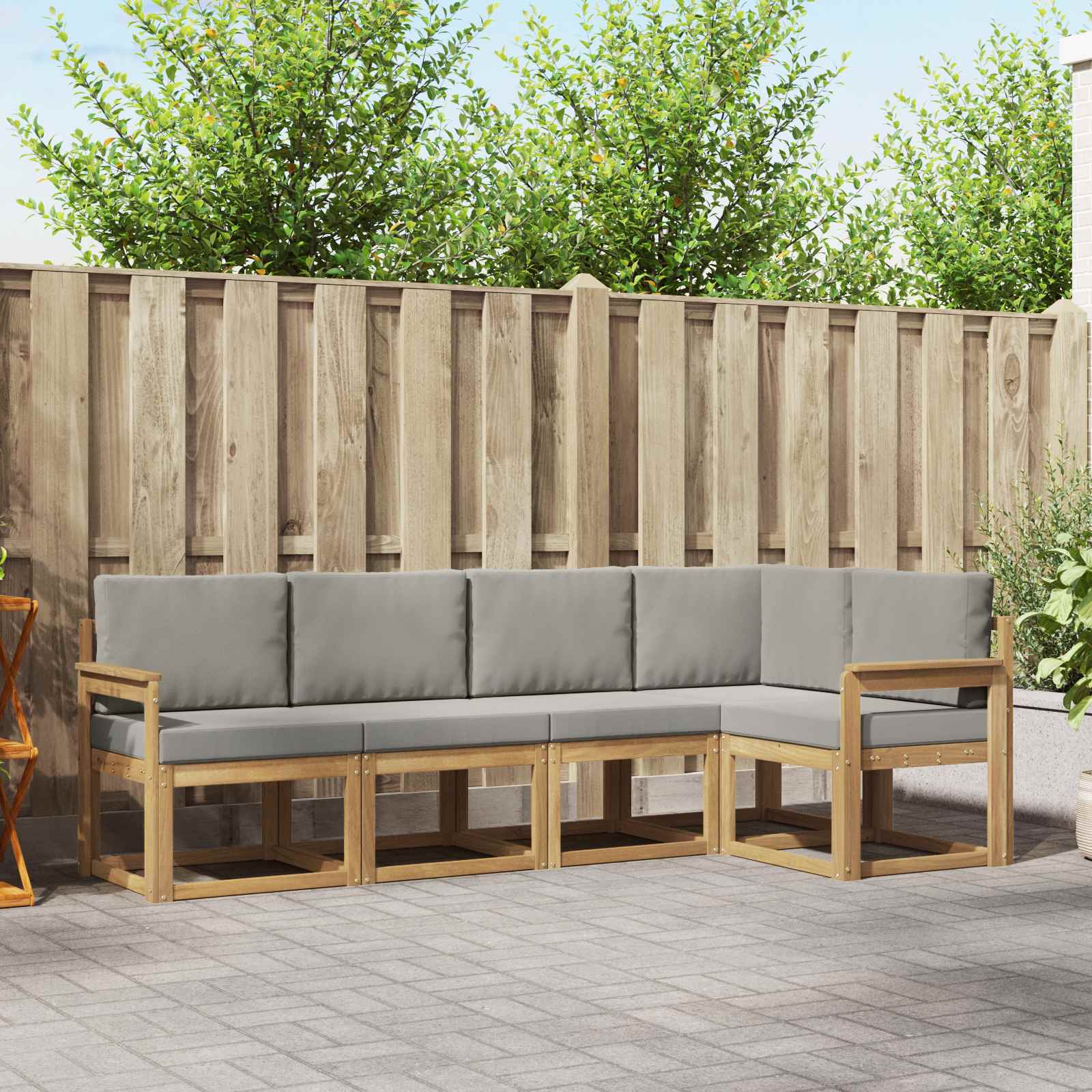 Outdoor-Sofagarnitur mit Kissen 5 pcs Weiß und Hellgrau