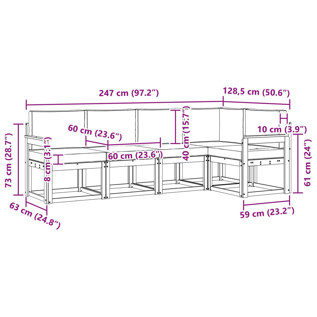 Outdoor-Sofagarnitur mit Kissen 5 pcs Weiß und Hellgrau