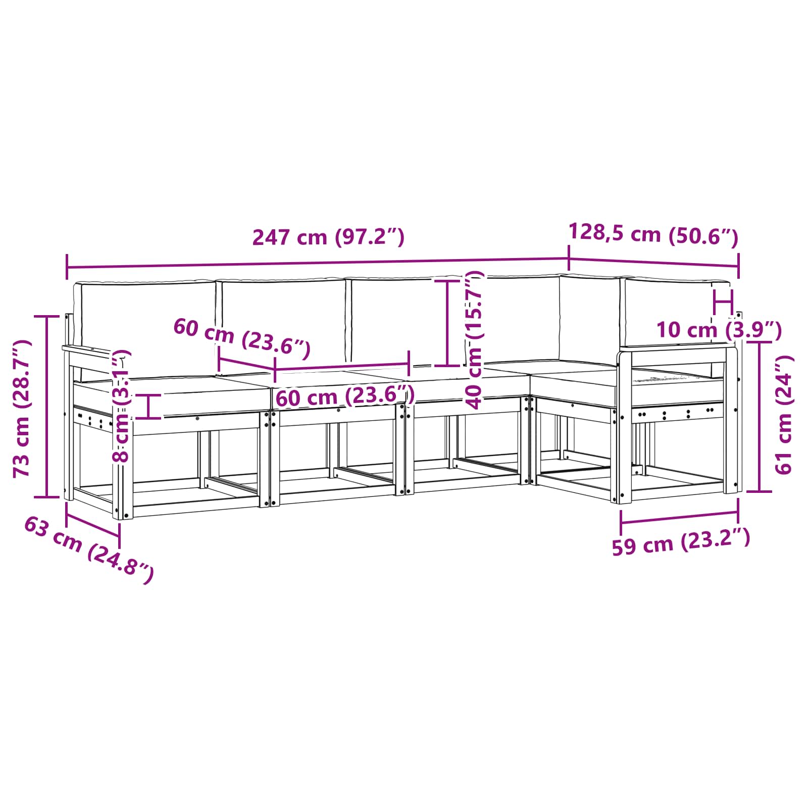 Outdoor-Sofagarnitur mit Kissen 5 pcs Weiß und Hellgrau
