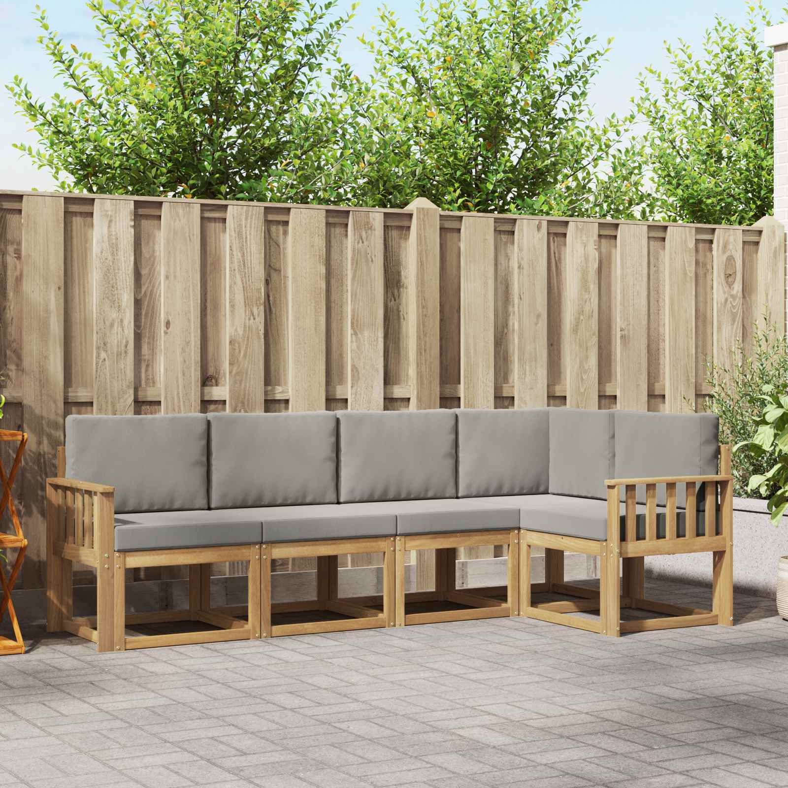 Outdoor-Sofagarnitur mit Kissen 5 pcs Weiß und Hellgrau