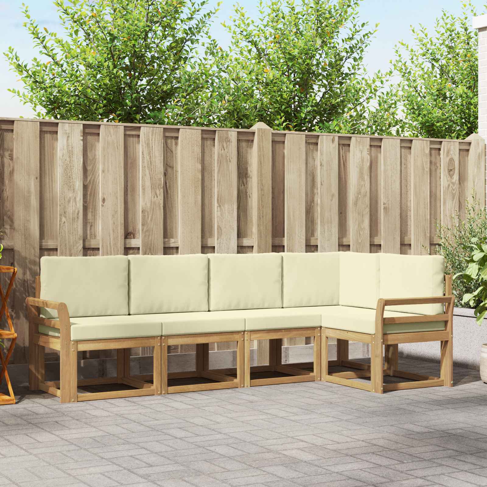 Outdoor-Sofagarnitur mit Kissen 5 pcs Weiß und Creme