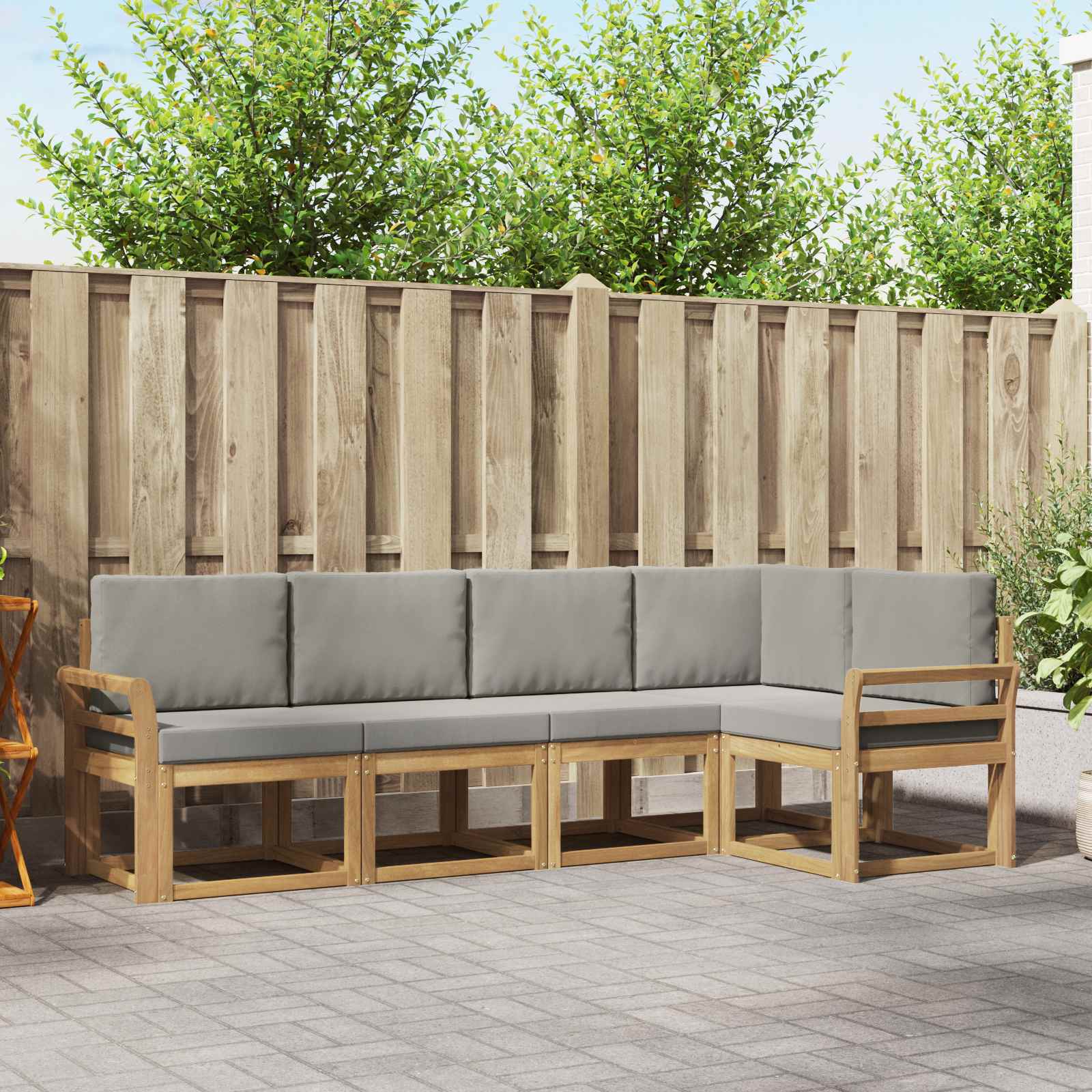 Outdoor-Sofagarnitur mit Kissen 5 pcs Weiß und Hellgrau