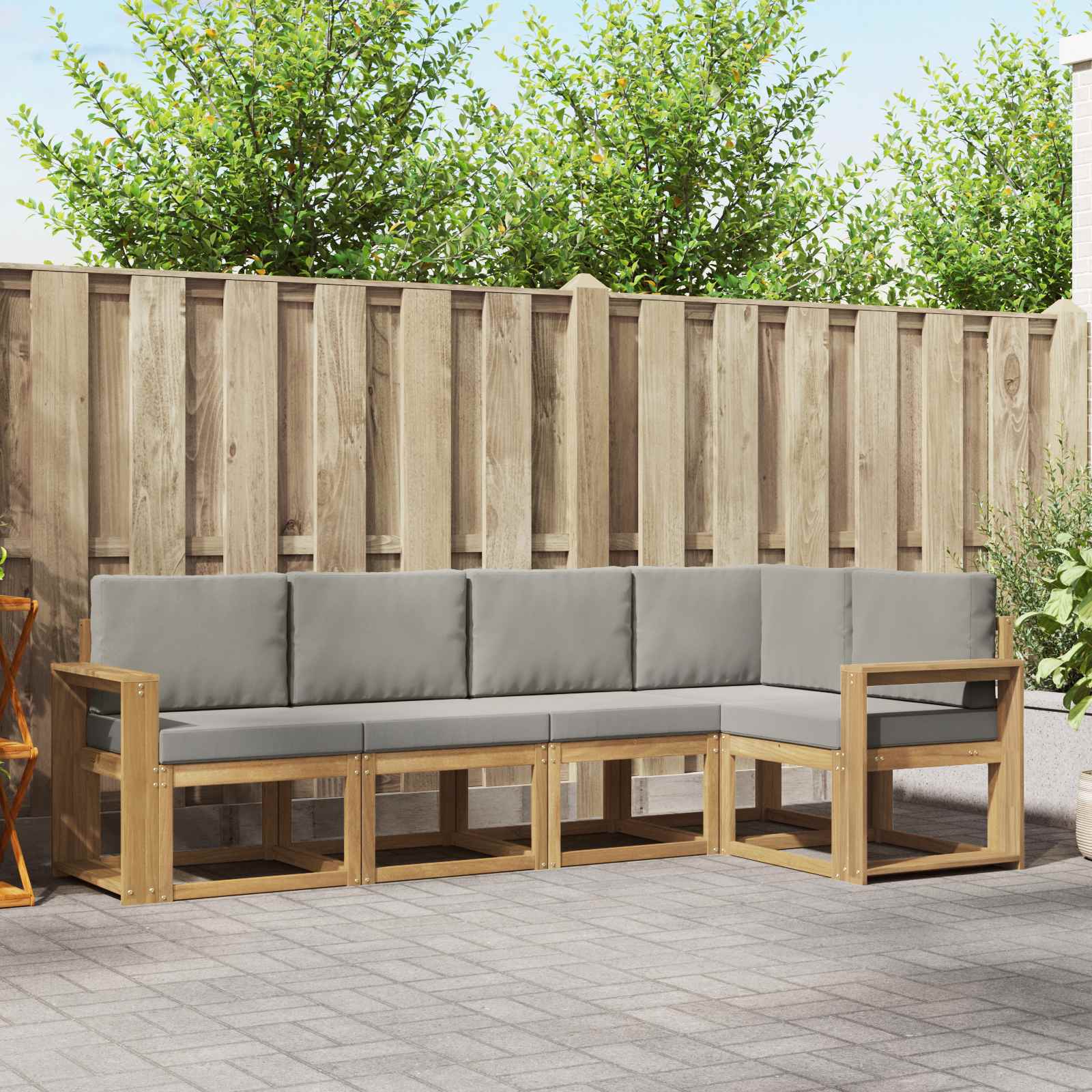 Outdoor-Sofagarnitur mit Kissen 5 pcs Weiß und Hellgrau