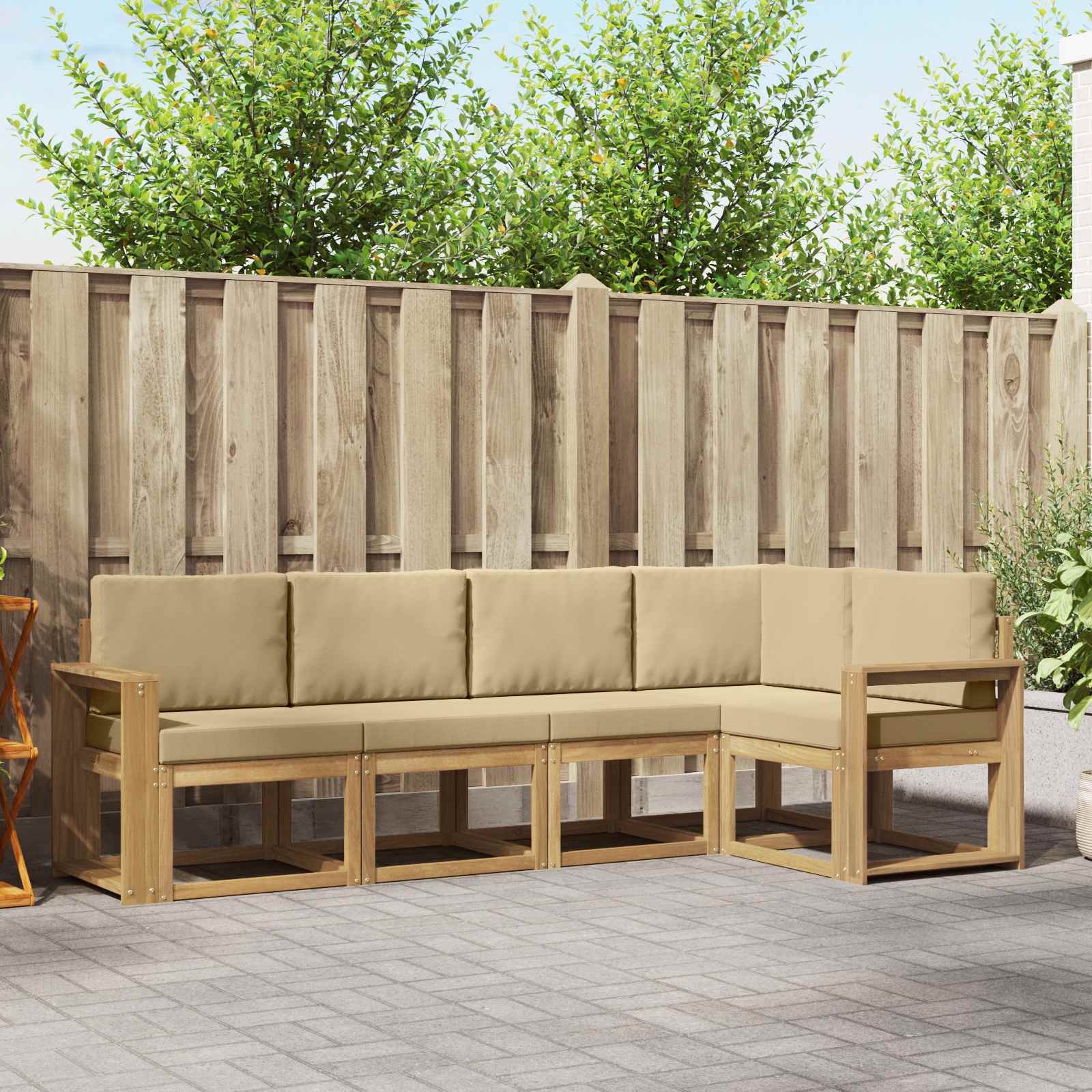 Outdoor-Sofagarnitur mit Kissen 5 pcs Weiß und Beige