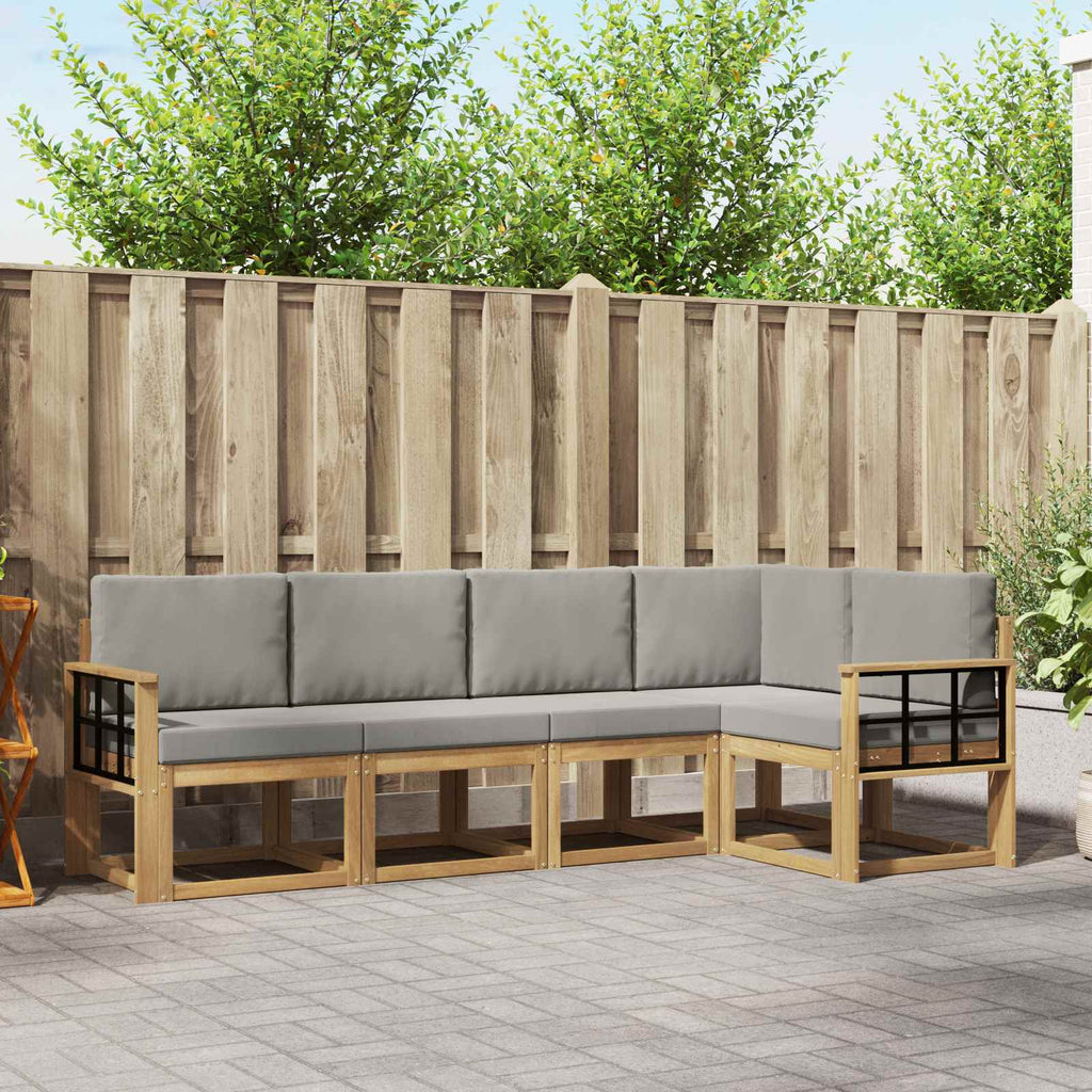 Outdoor-Sofagarnitur mit Kissen 5 pcs Weiß und Hellgrau
