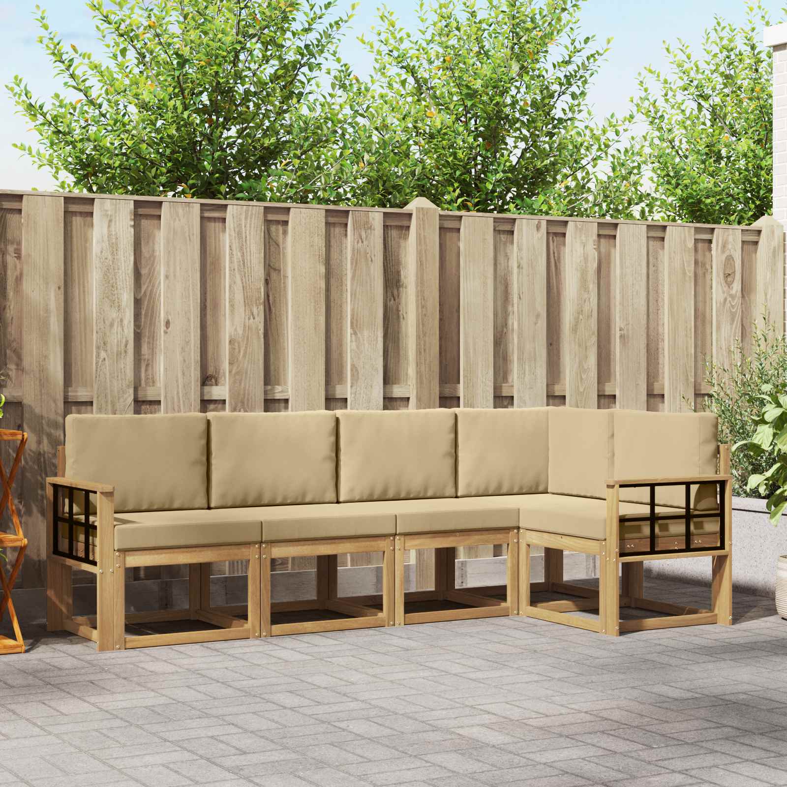 Outdoor-Sofagarnitur mit Kissen 5 pcs Weiß und Beige