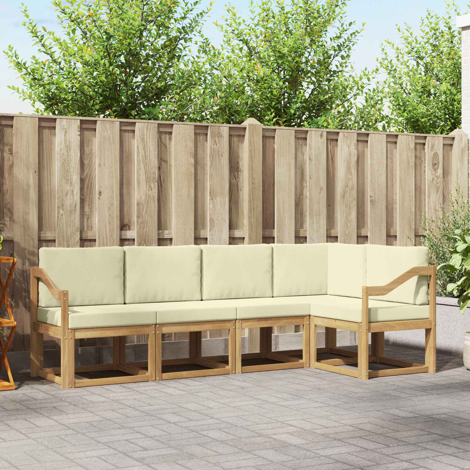 Outdoor-Sofagarnitur mit Kissen 5 pcs Weiß und Creme