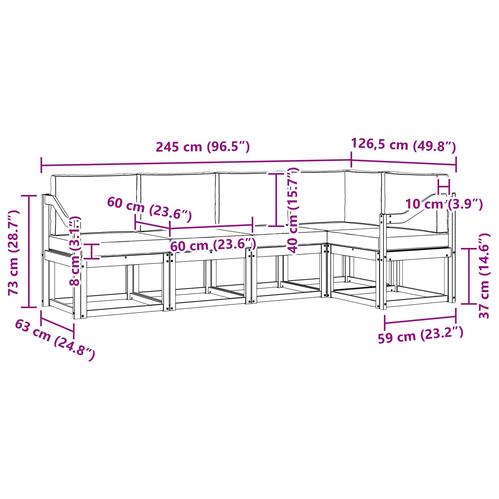 Outdoor-Sofagarnitur mit Kissen 5 pcs Weiß und Creme