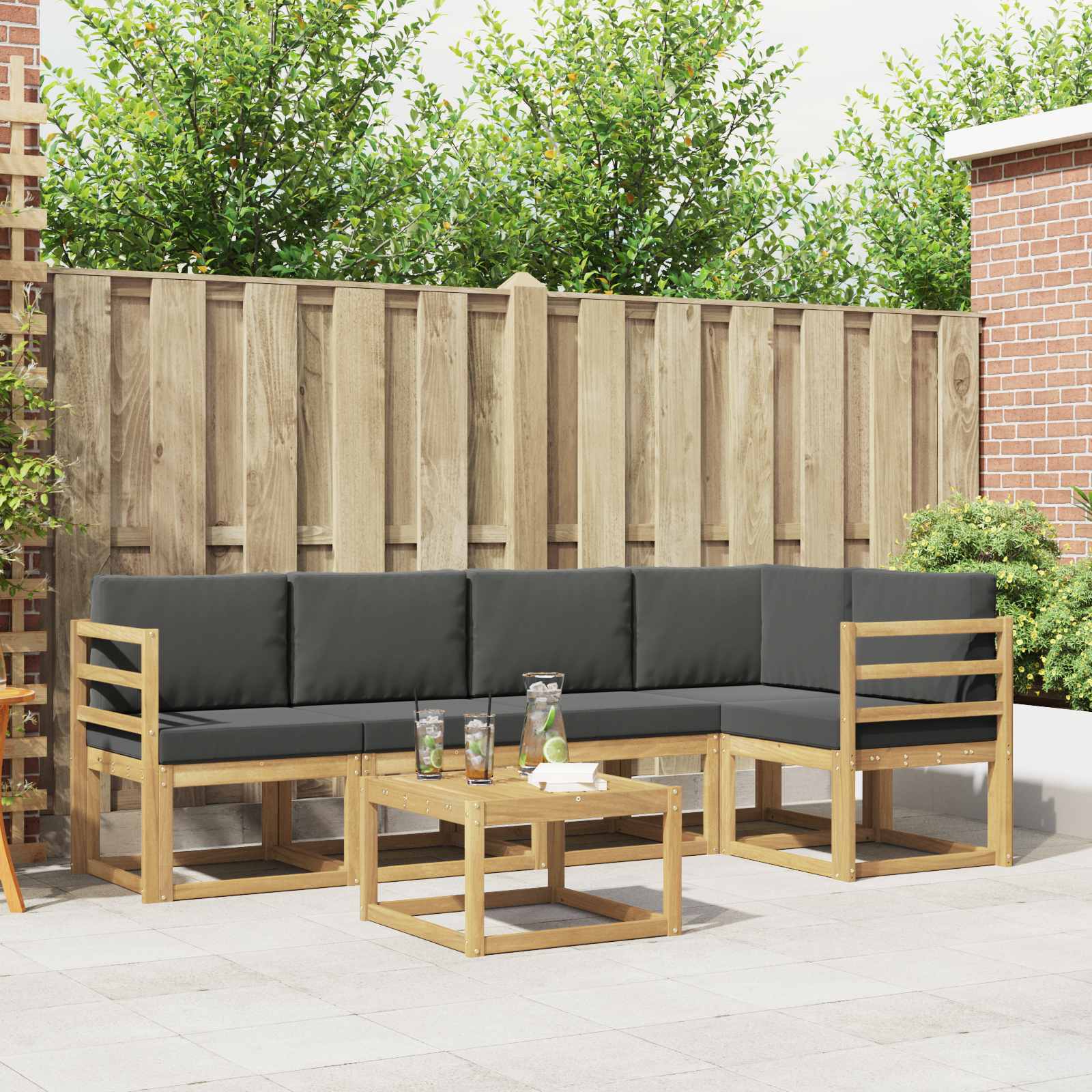 Outdoor-Sofagarnitur 6 pcs Weiß und Anthrazit Massivholz Akazie