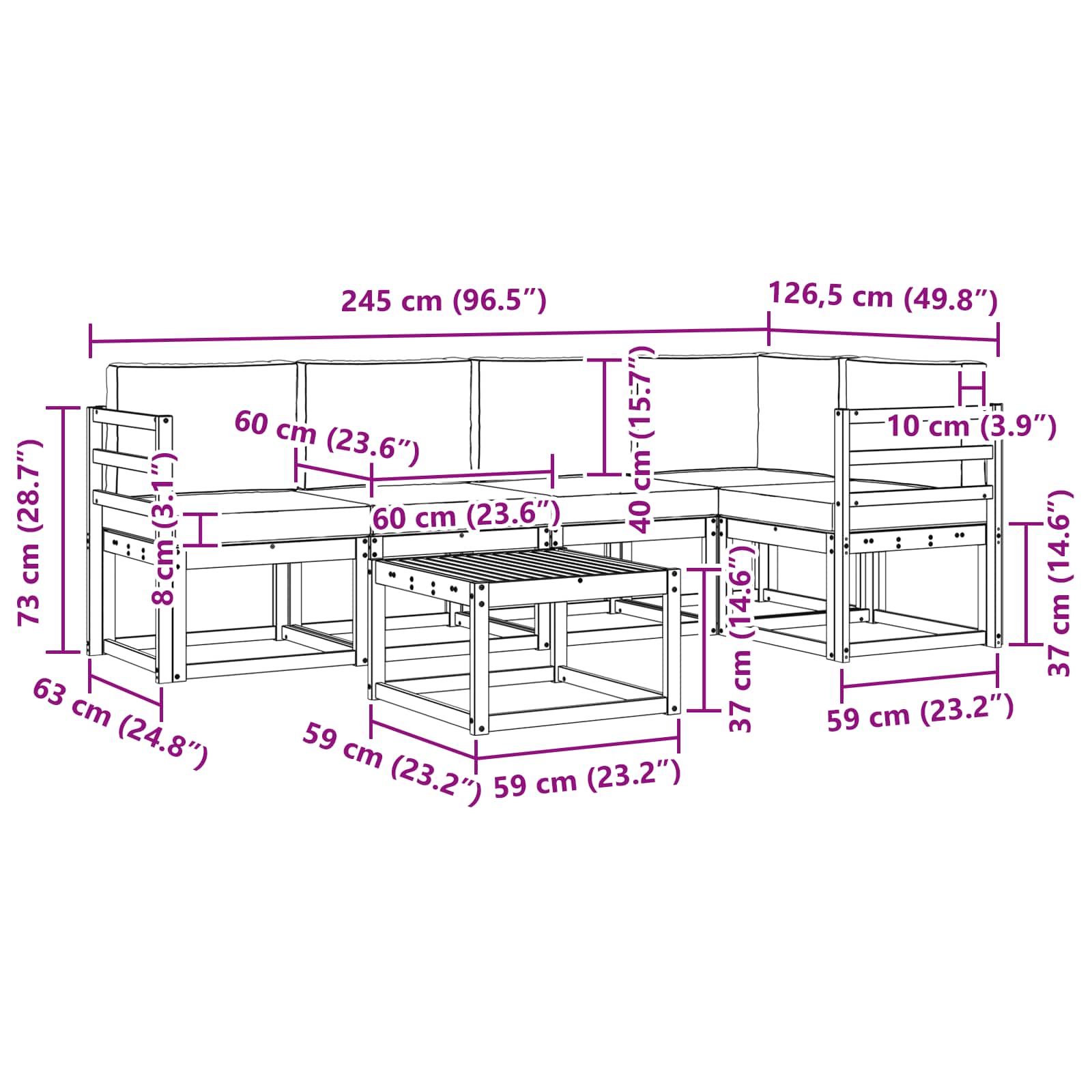 Outdoor-Sofagarnitur 6 pcs Weiß und Beige Massivholz Akazie