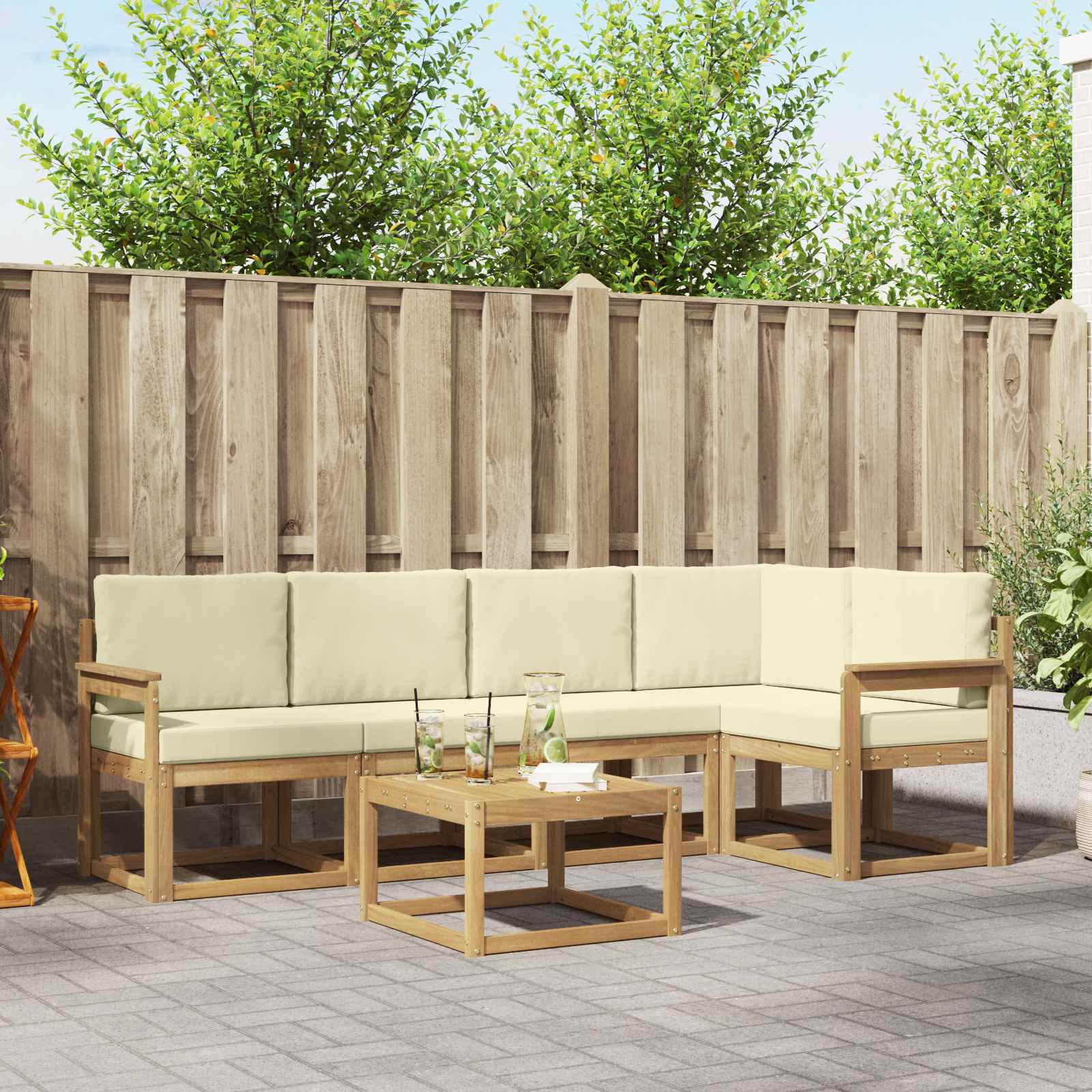 Outdoor-Sofagarnitur 6 pcs Weiß und Creme Massivholz Akazie