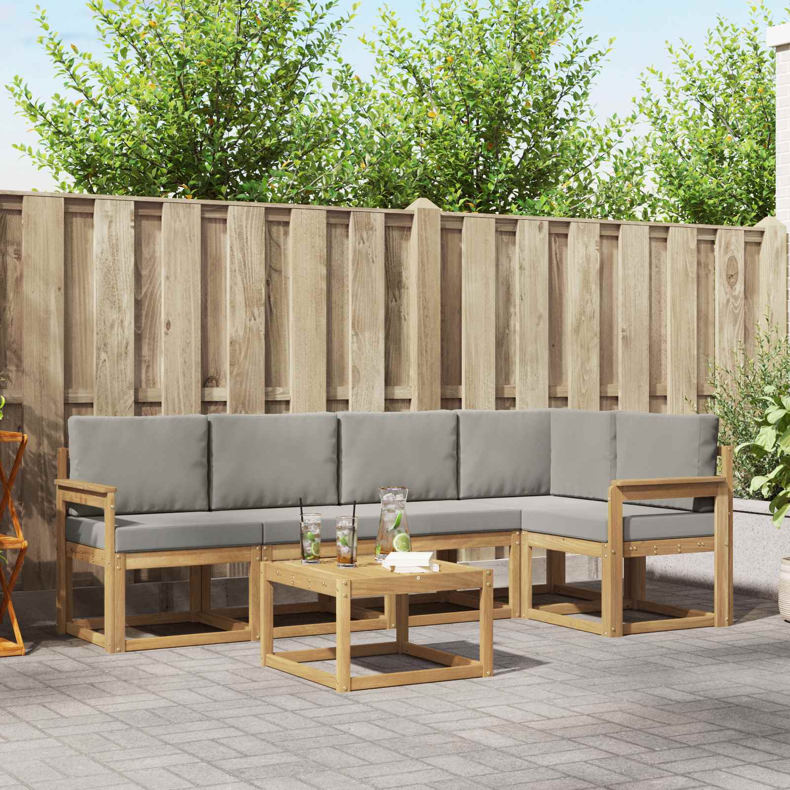 Outdoor-Sofagarnitur 6 pcs Weiß und Hellgrau