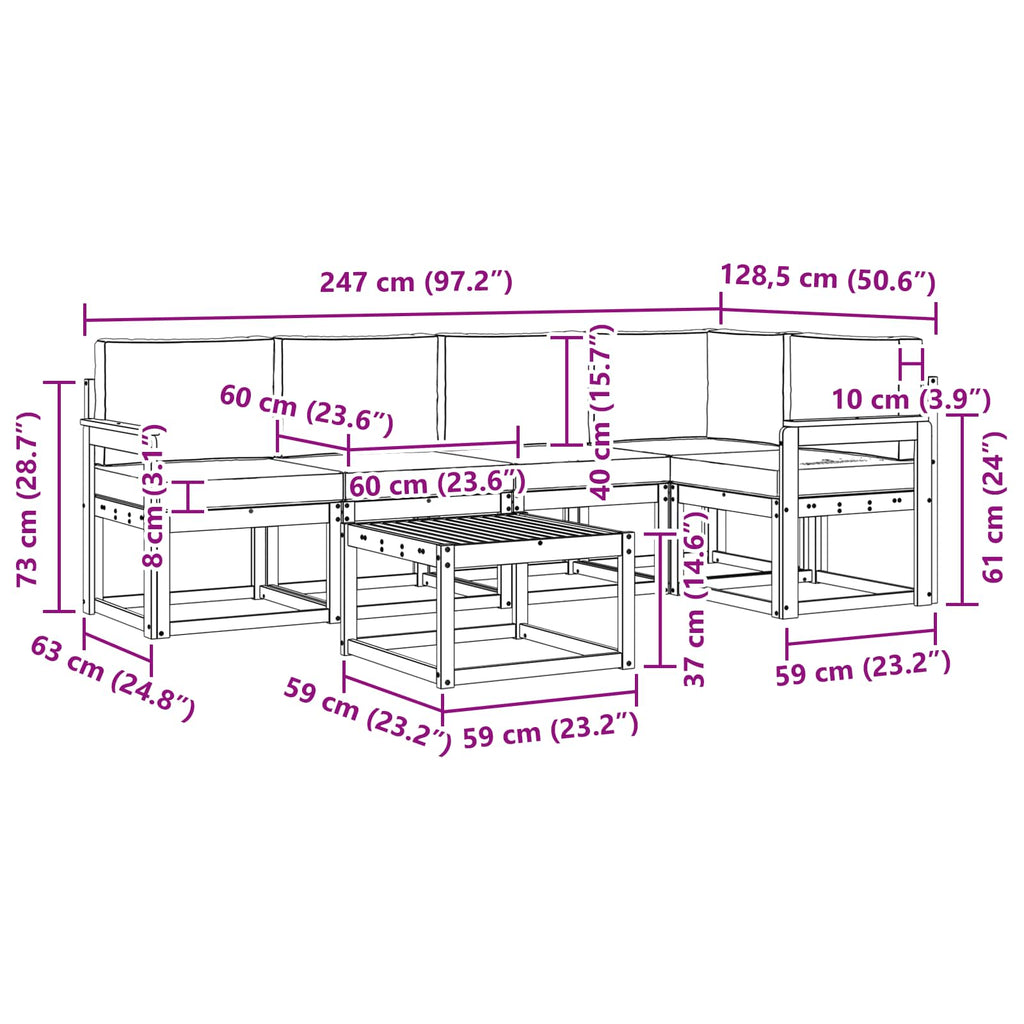 Outdoor-Sofagarnitur 6 pcs Weiß und Hellgrau