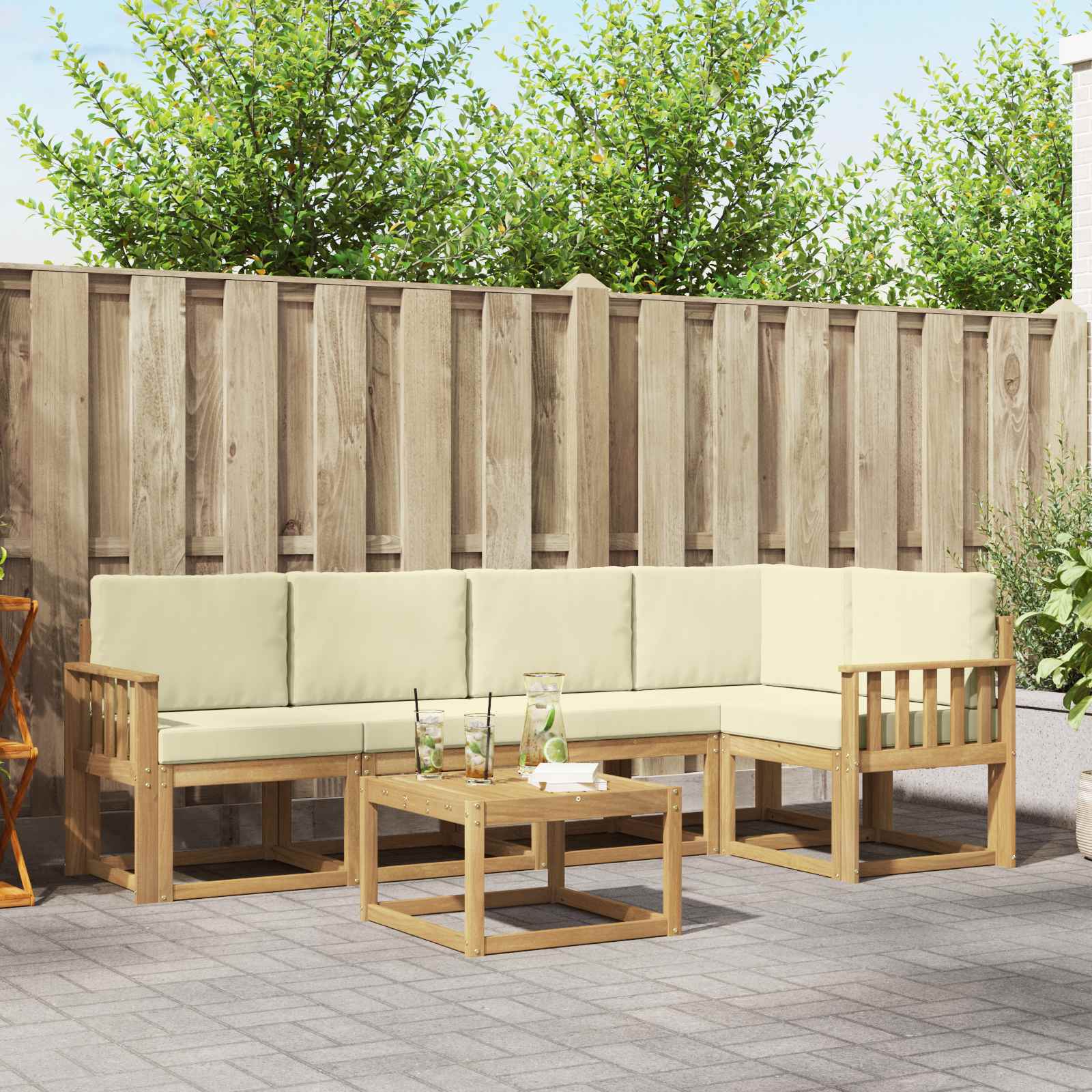 Outdoor-Sofagarnitur 6 pcs Weiß und Creme Massivholz Akazie