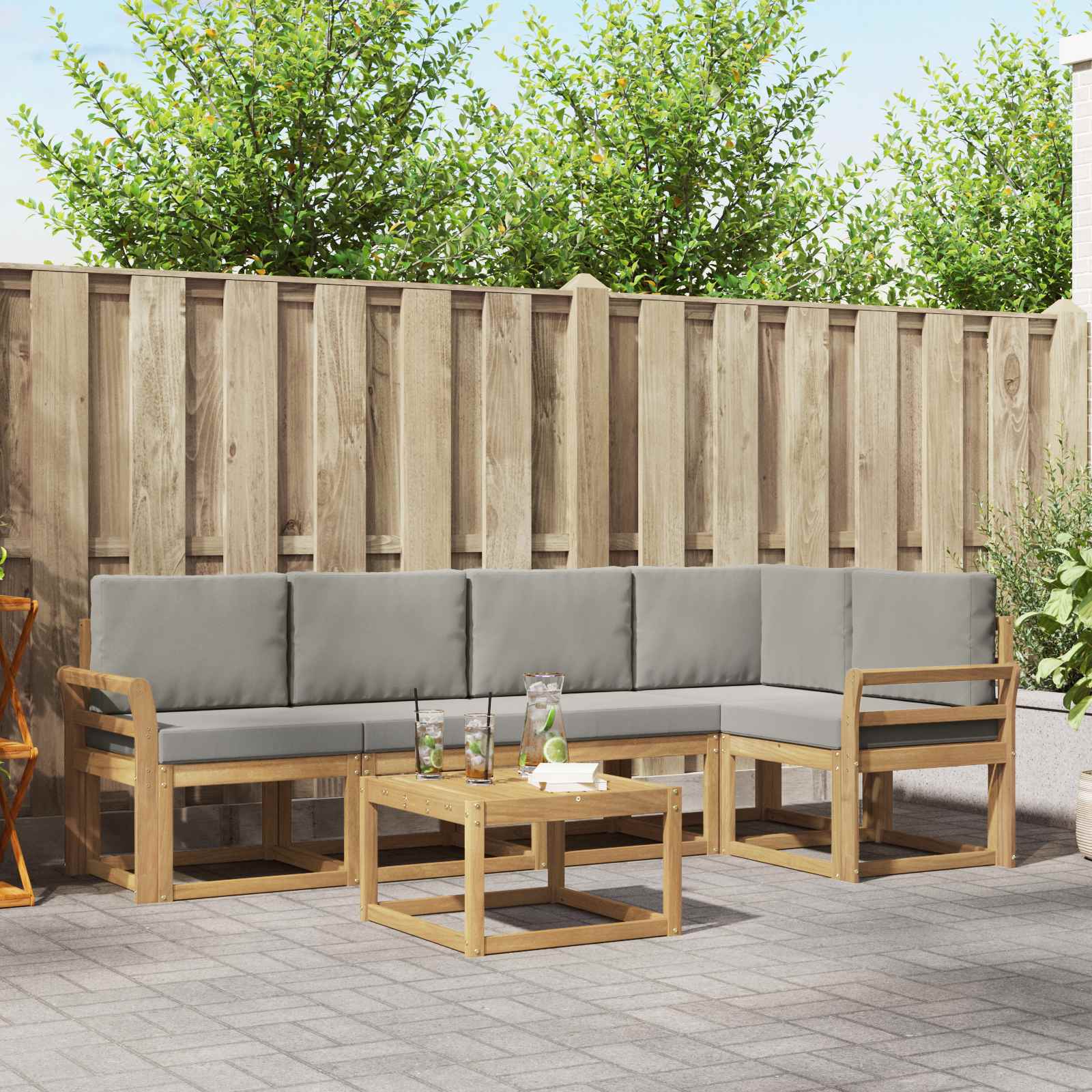Outdoor-Sofagarnitur 6 pcs Weiß und Hellgrau