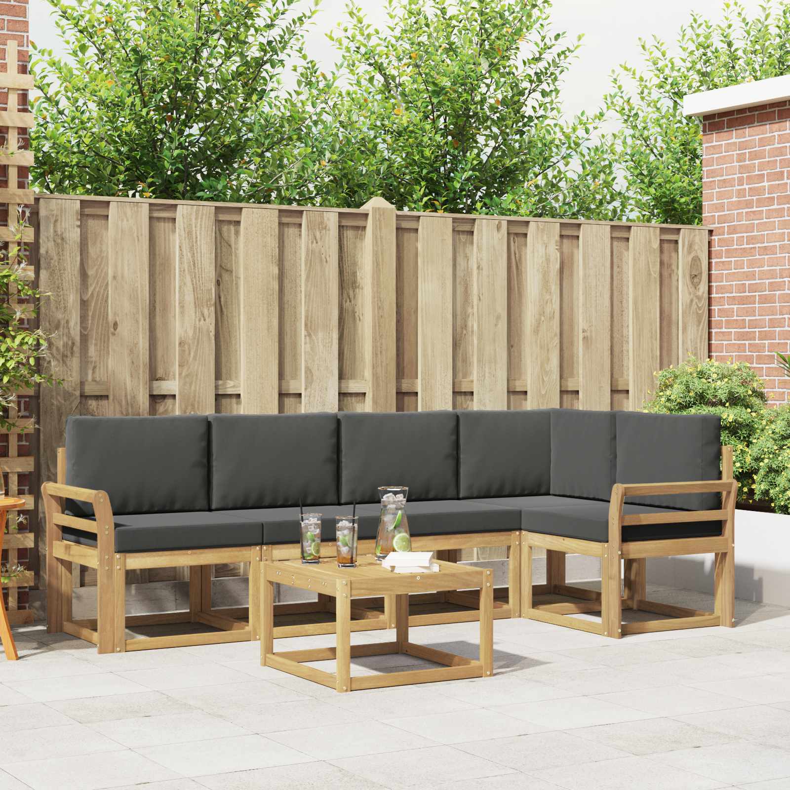 Outdoor-Sofagarnitur 6 pcs Weiß und Anthrazit Massivholz Akazie