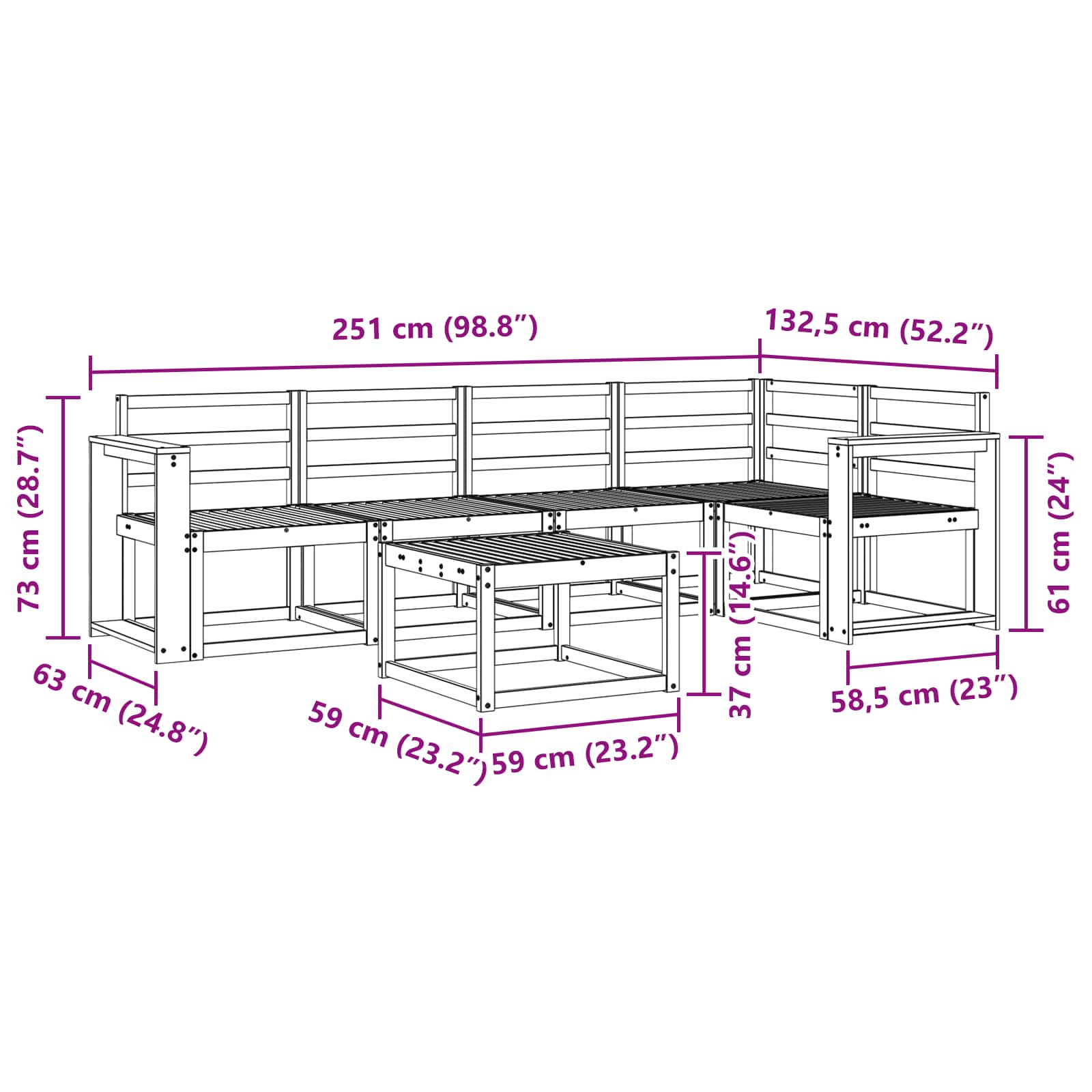 Outdoor-Sofagarnitur 6 pcs Weiß Massivholz Akazie
