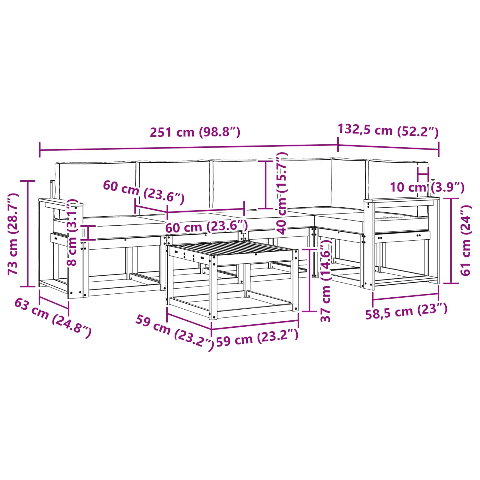 Outdoor-Sofagarnitur 6 pcs Weiß und Creme Massivholz Akazie