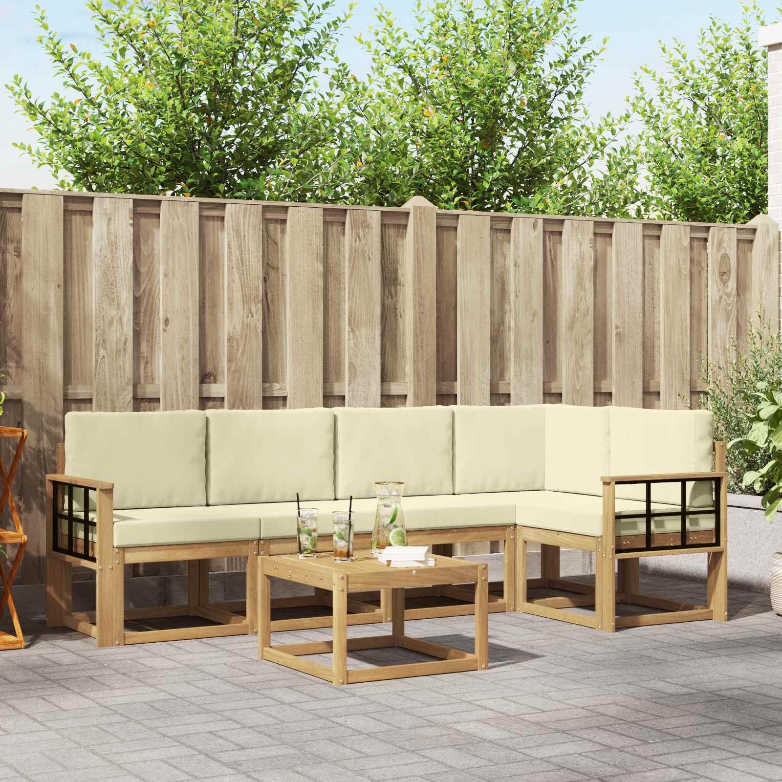 Outdoor-Sofagarnitur 6 pcs Weiß und Creme Massivholz Akazie