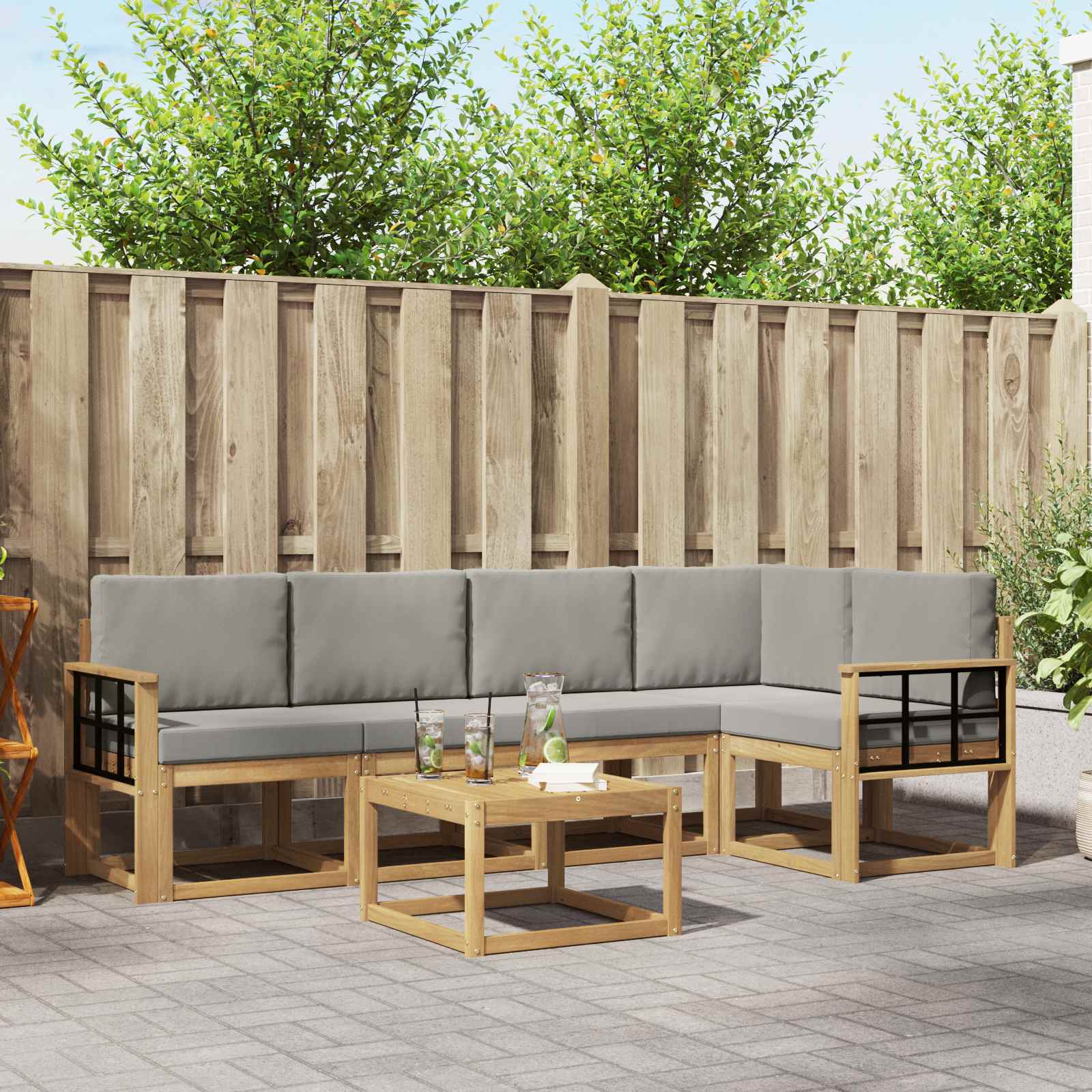 Outdoor-Sofagarnitur 6 pcs Weiß und Hellgrau