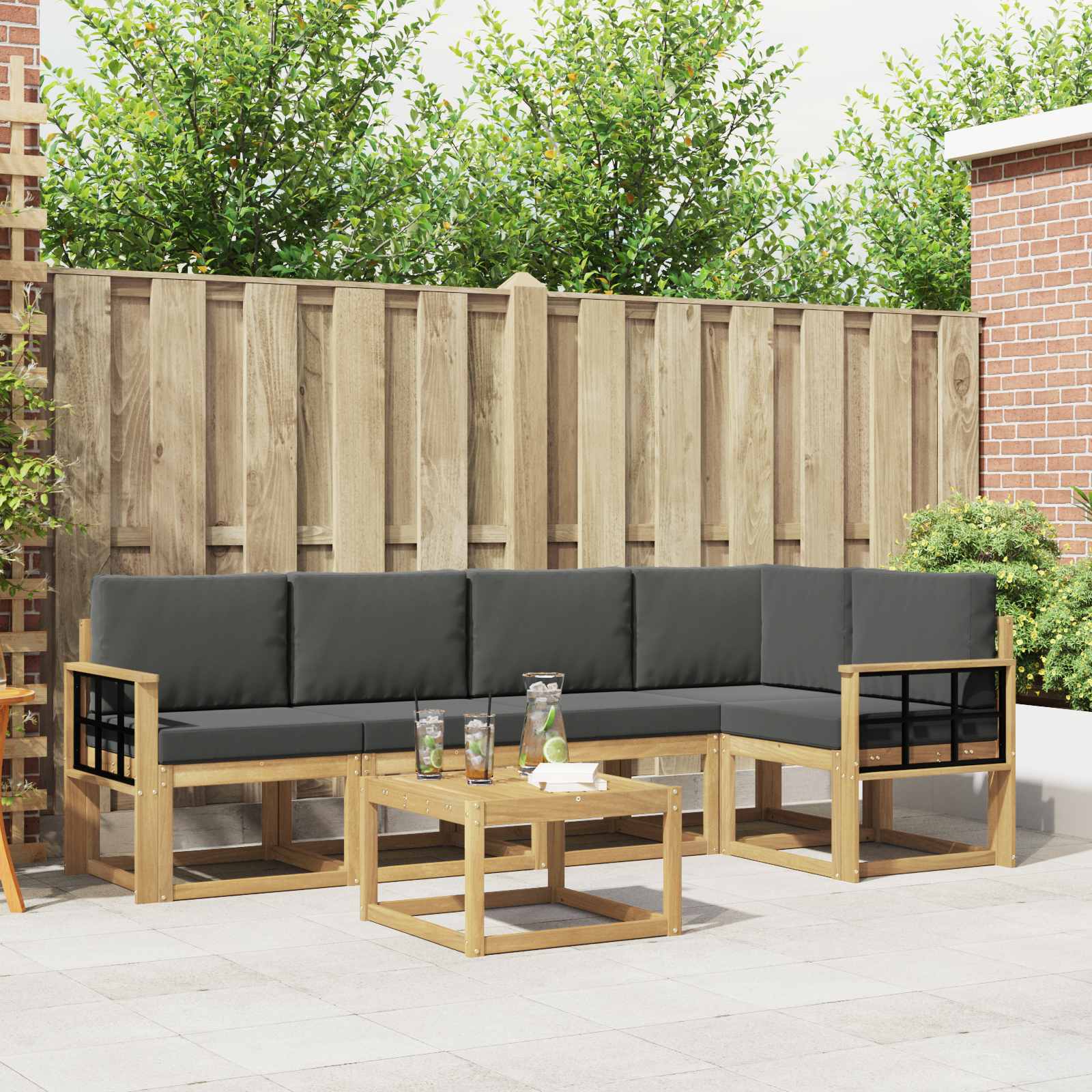 Outdoor-Sofagarnitur 6 pcs Weiß und Anthrazit Massivholz Akazie