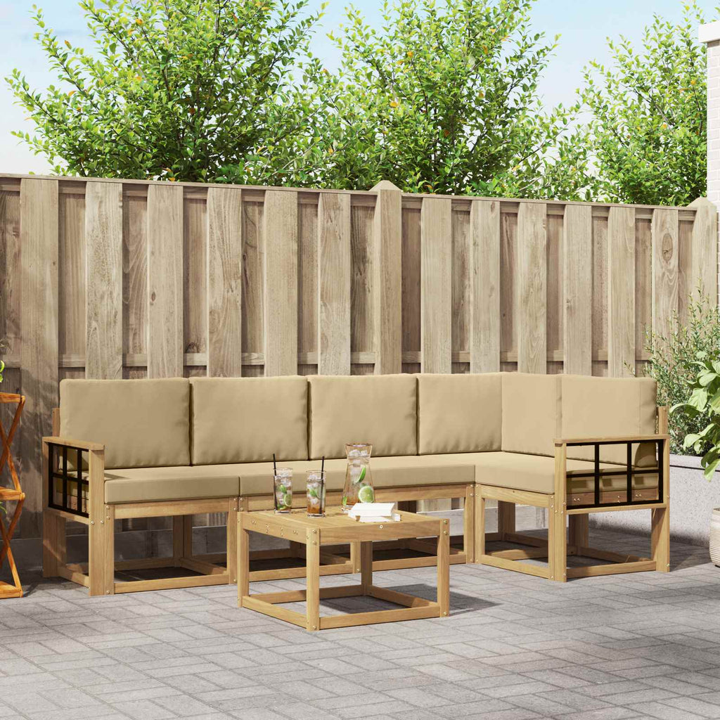 Outdoor-Sofagarnitur 6 pcs Weiß und Beige Massivholz Akazie