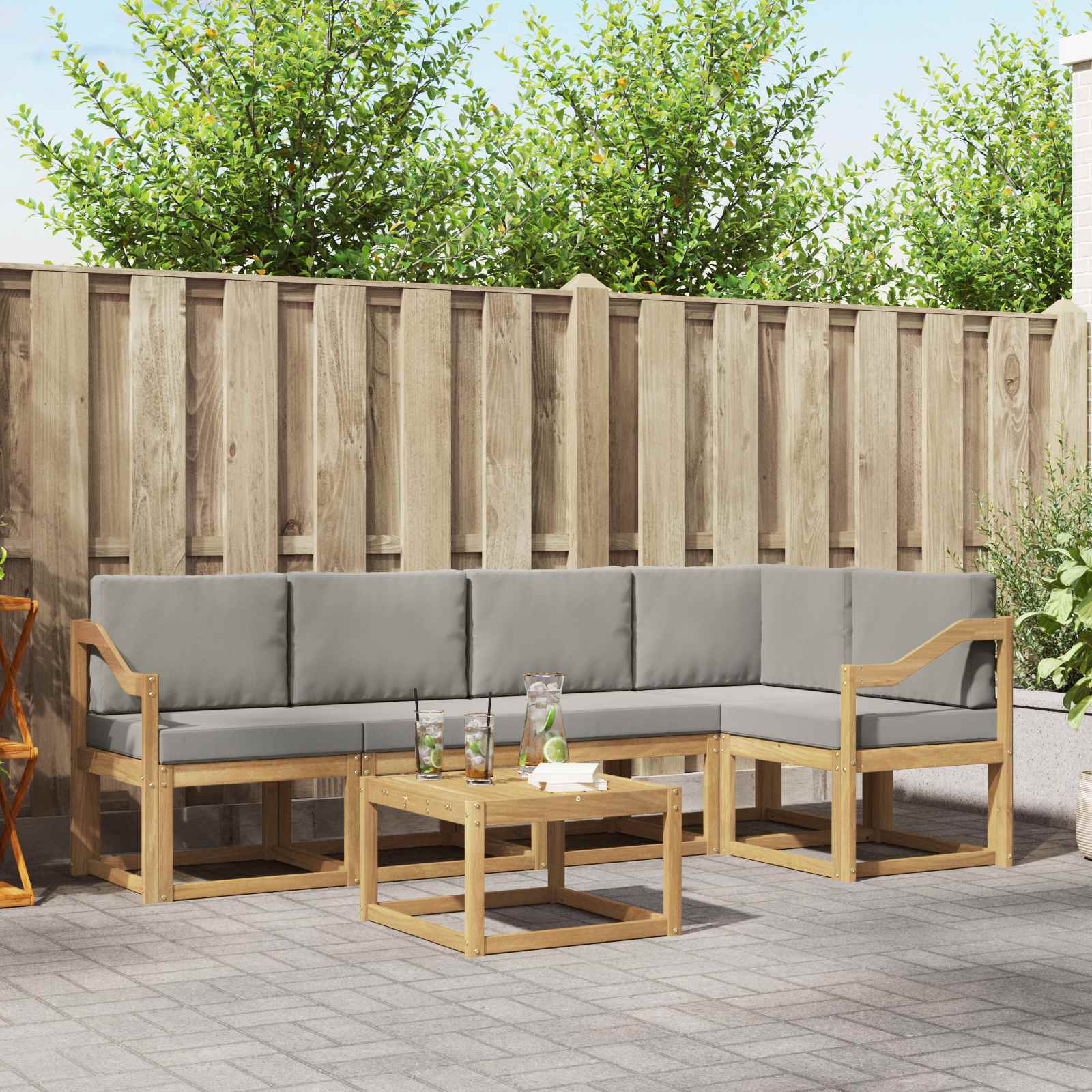 Outdoor-Sofagarnitur 6 pcs Weiß und Hellgrau