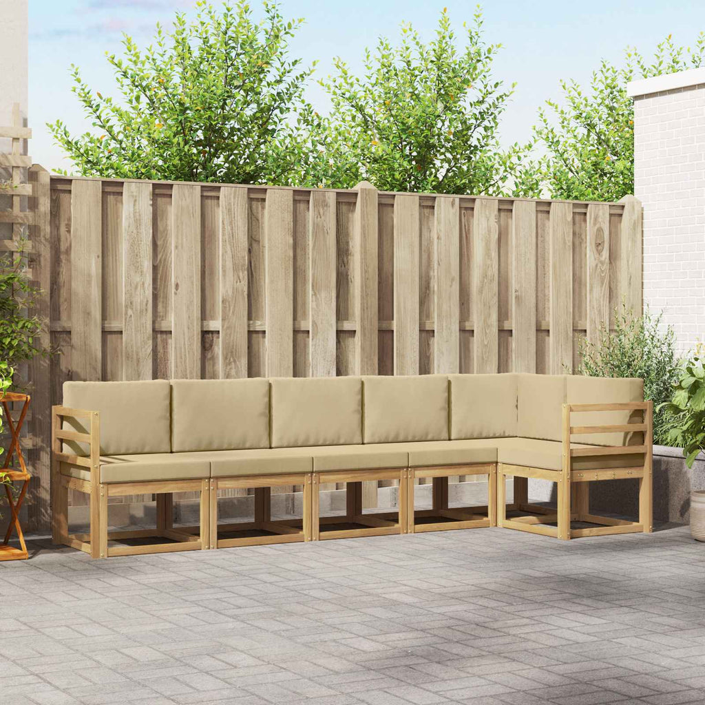 Outdoor-Sofagarnitur mit Kissen 6 pcs Weiß und Beige Polyester