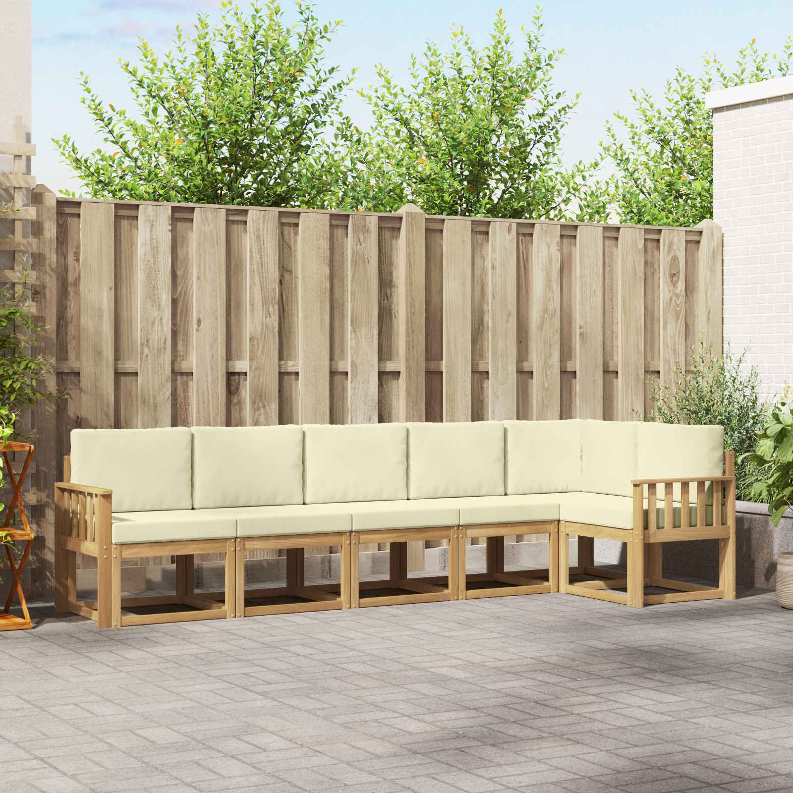 Outdoor-Sofagarnitur mit Kissen 6 pcs Weiß und Creme Polyester