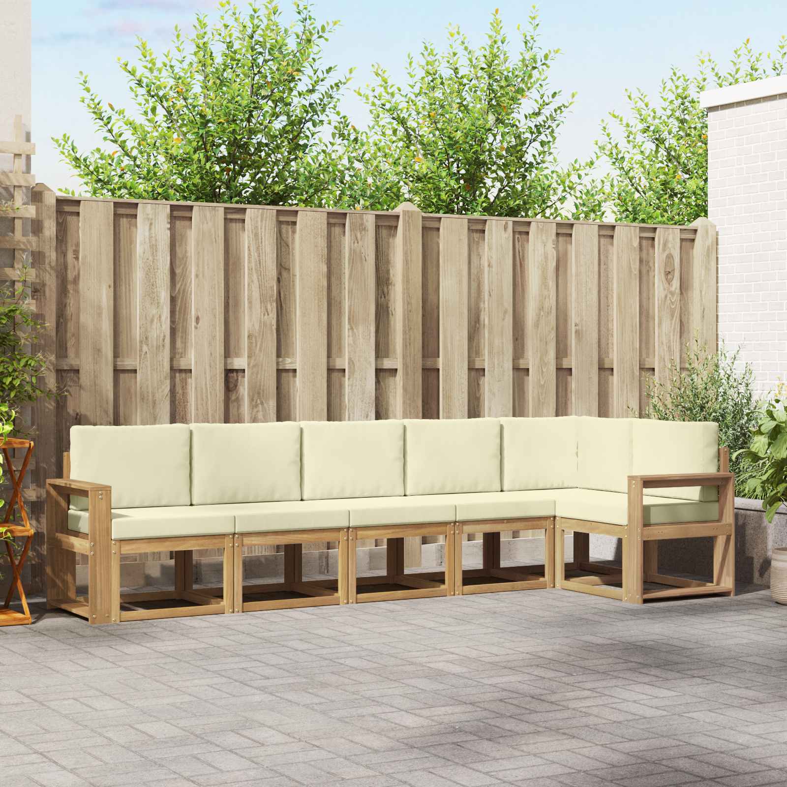 Outdoor-Sofagarnitur mit Kissen 6 pcs Weiß und Creme Polyester