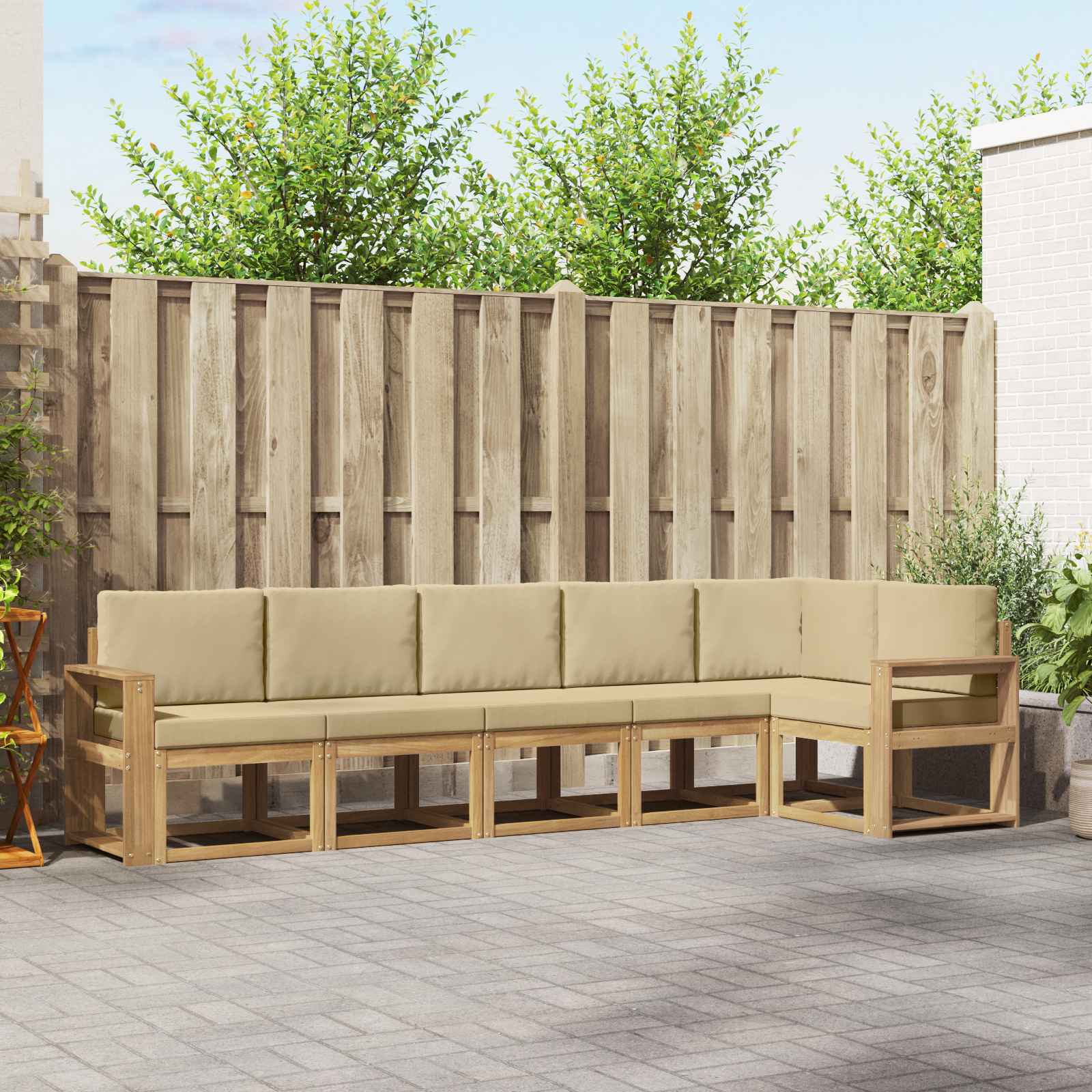 Outdoor-Sofagarnitur mit Kissen 6 pcs Weiß und Beige Polyester