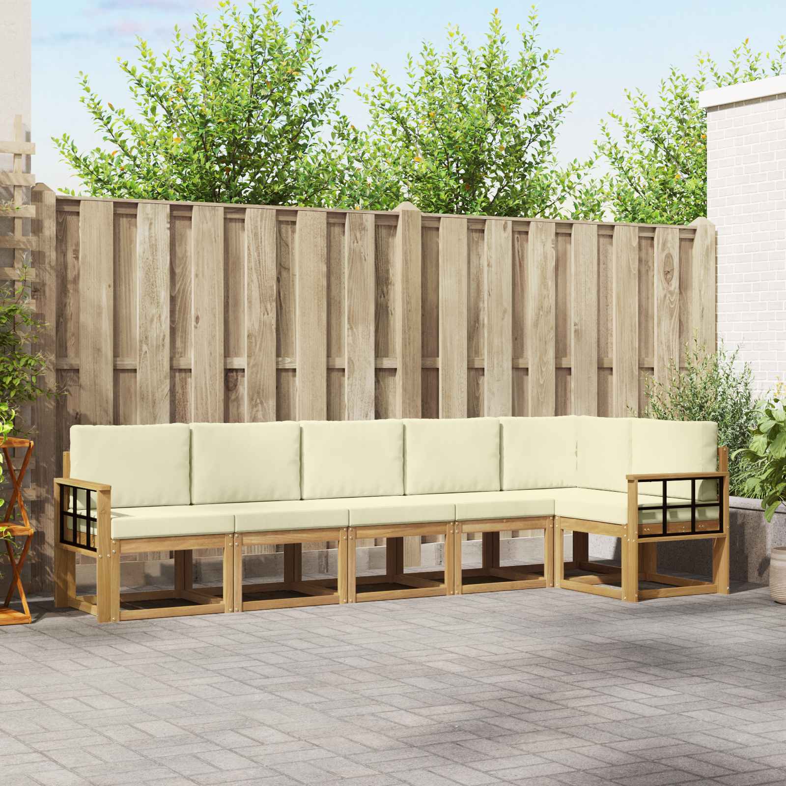 Outdoor-Sofagarnitur mit Kissen 6 pcs Weiß und Creme Polyester