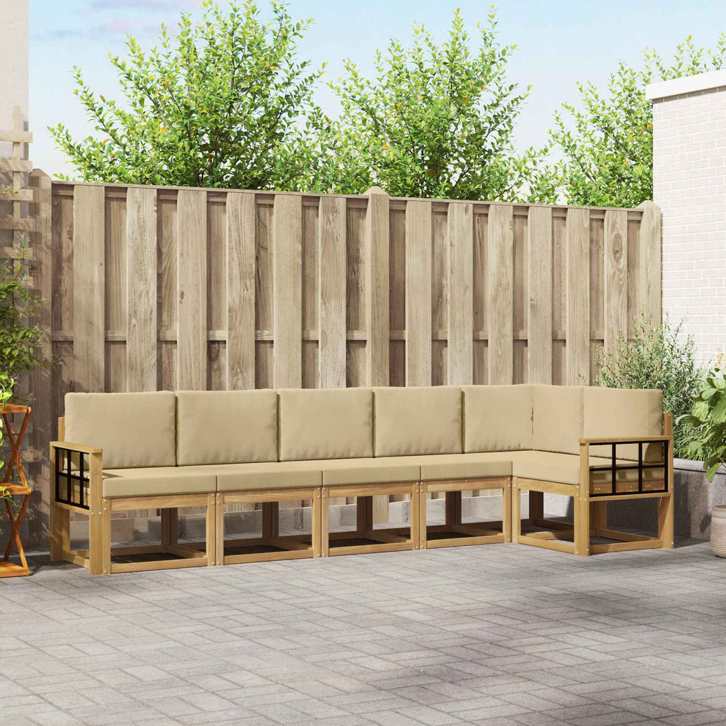 Outdoor-Sofagarnitur mit Kissen 6 pcs Weiß und Beige Polyester