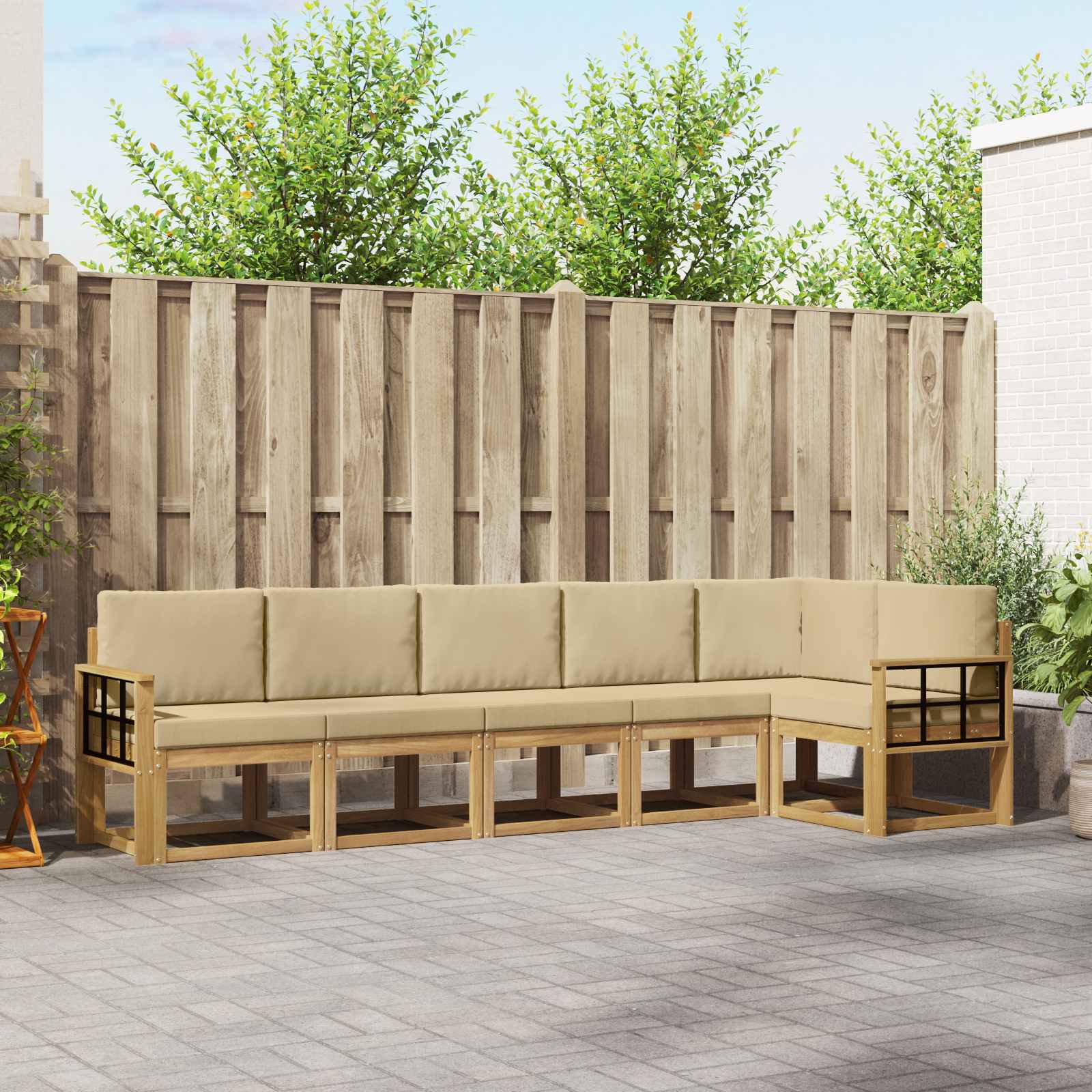Outdoor-Sofagarnitur mit Kissen 6 pcs Weiß und Beige Polyester
