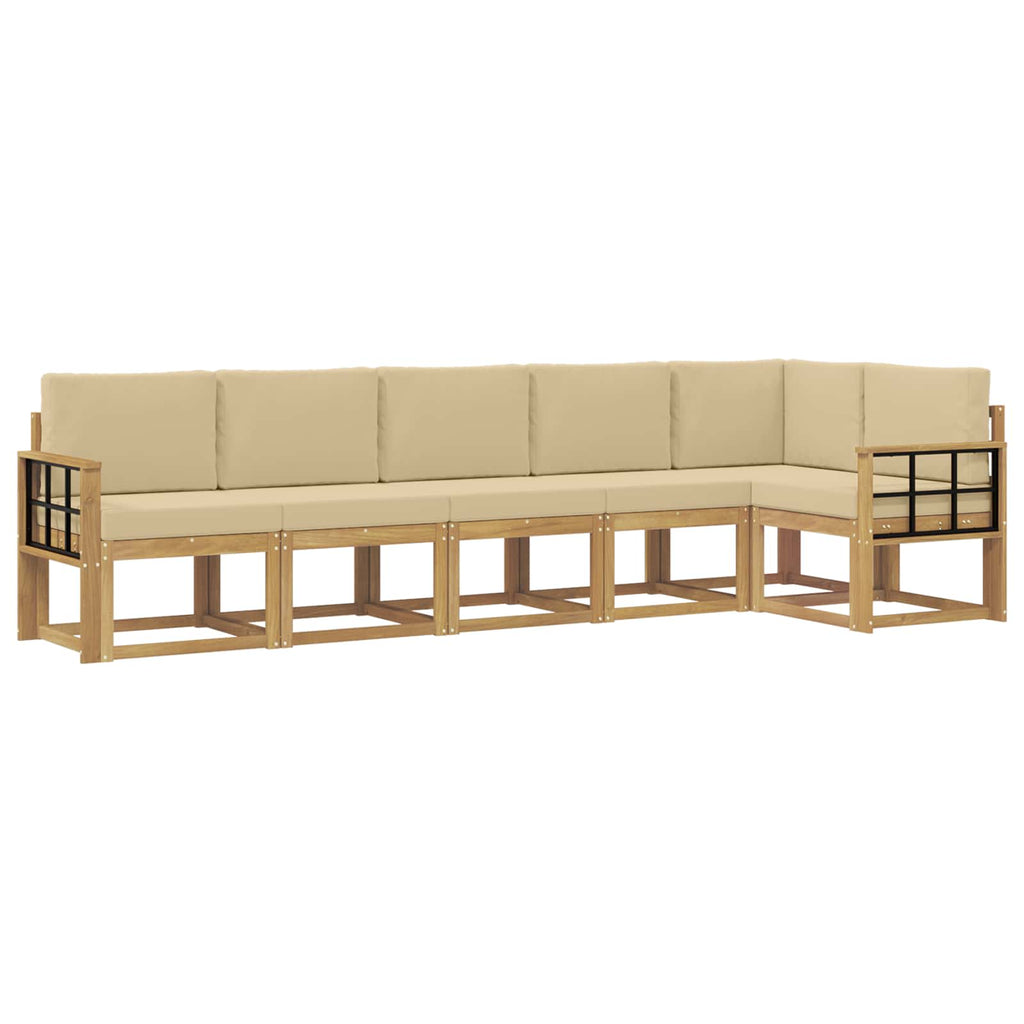 Outdoor-Sofagarnitur mit Kissen 6 pcs Weiß und Beige Polyester