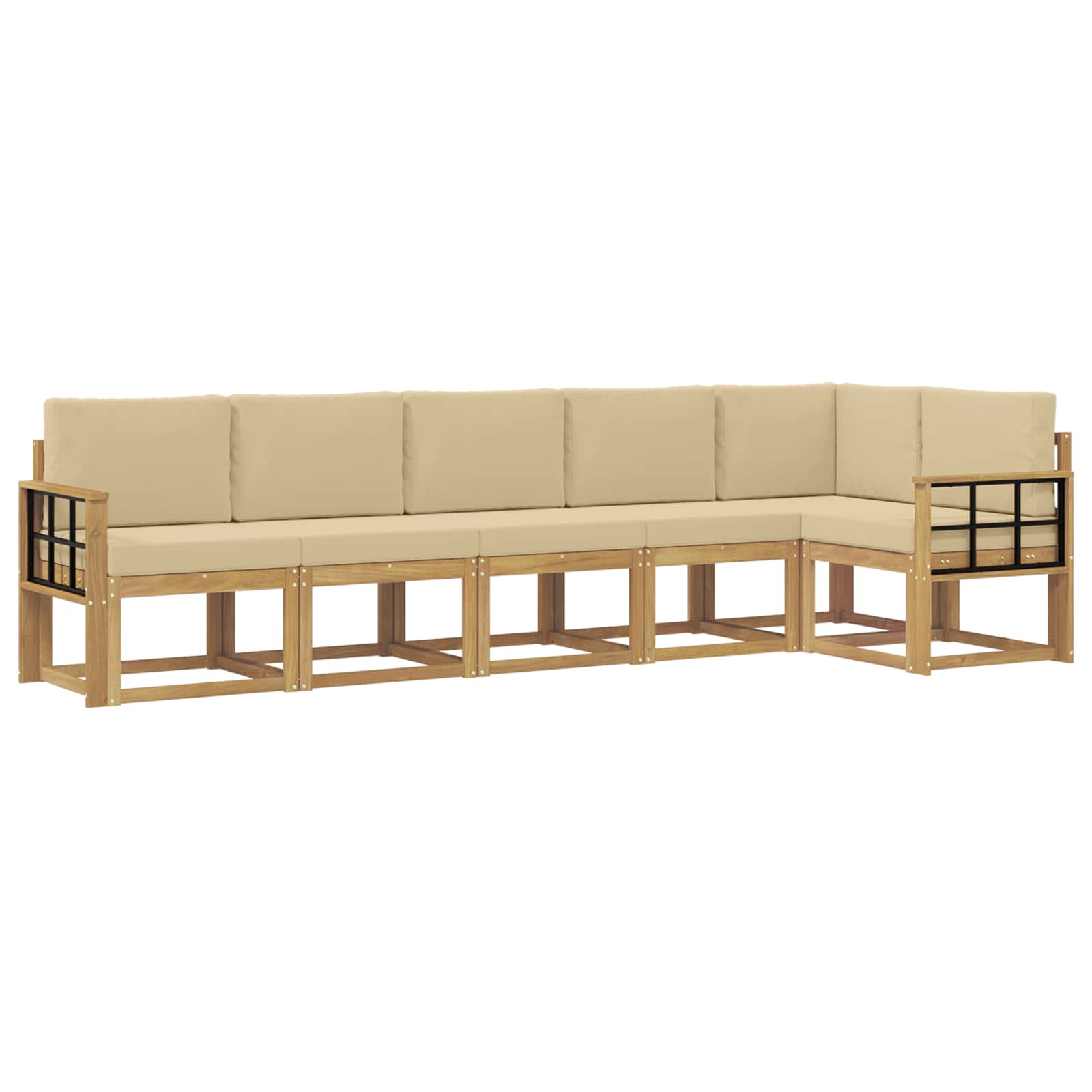 Outdoor-Sofagarnitur mit Kissen 6 pcs Weiß und Beige Polyester