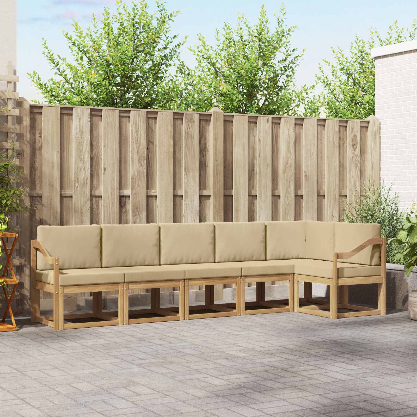 Outdoor-Sofagarnitur mit Kissen 6 pcs Weiß und Beige Polyester