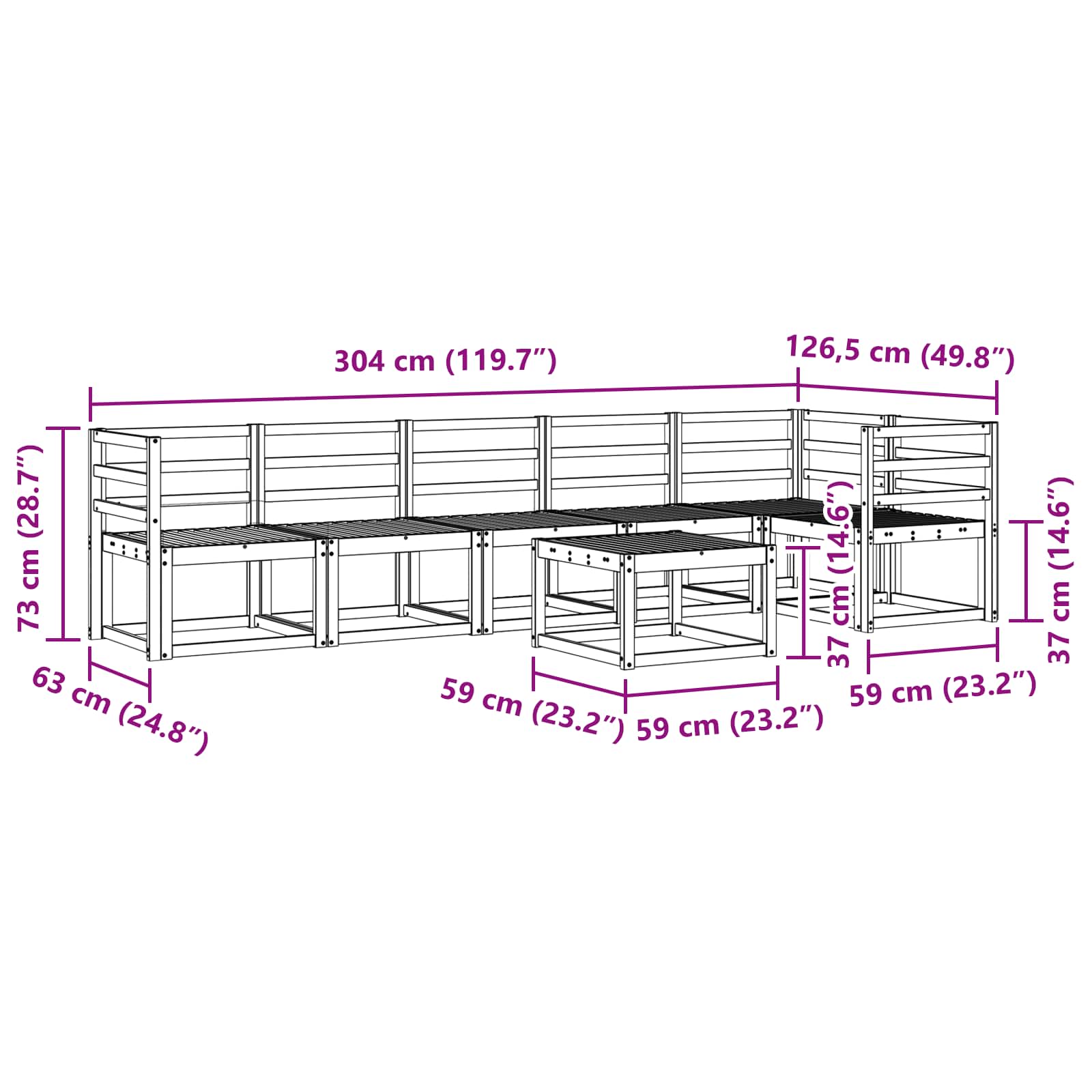 Outdoor-Sofagarnitur 7 pcs Weiß Massivholz Akazie
