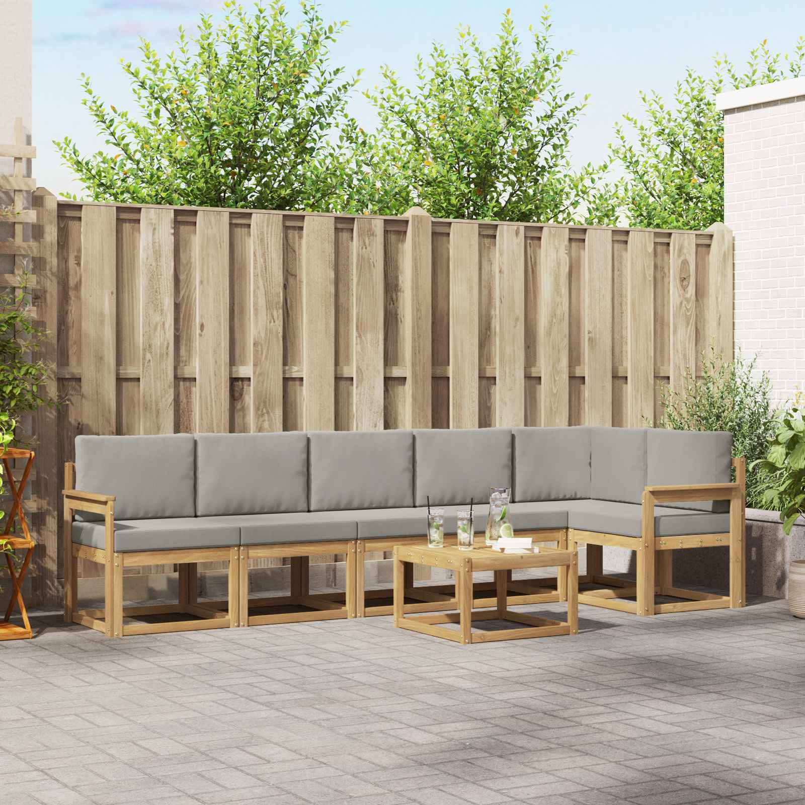 Outdoor-Sofagarnitur mit Kissen 7 pcs Weiß und Hellgrau