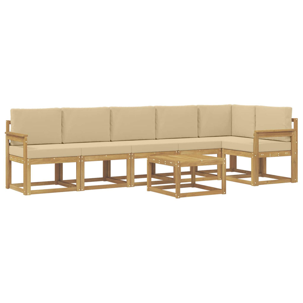 Outdoor-Sofagarnitur mit Kissen 7 pcs Weiß und Beige Polyester