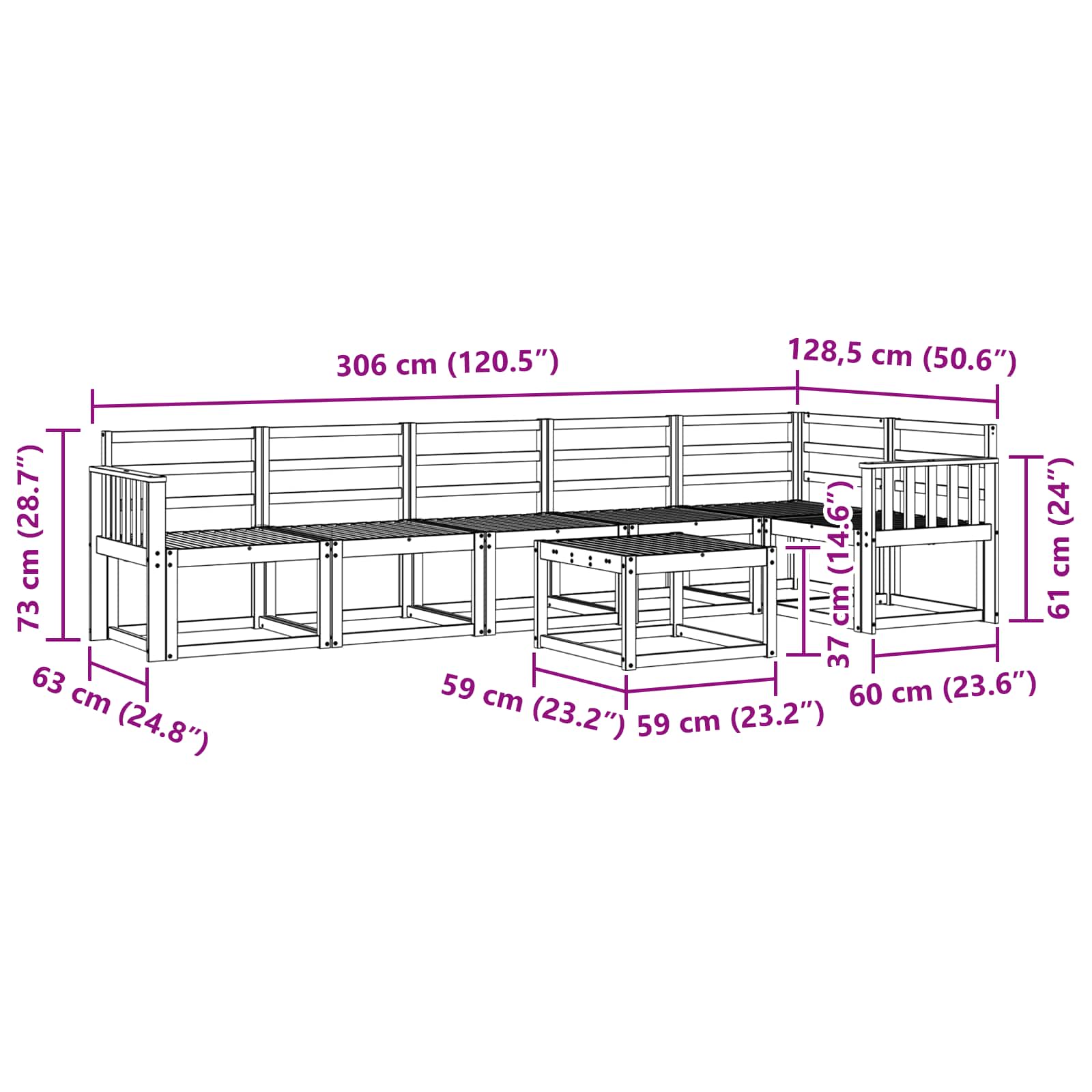 Outdoor-Sofagarnitur 7 pcs Weiß Massivholz Akazie