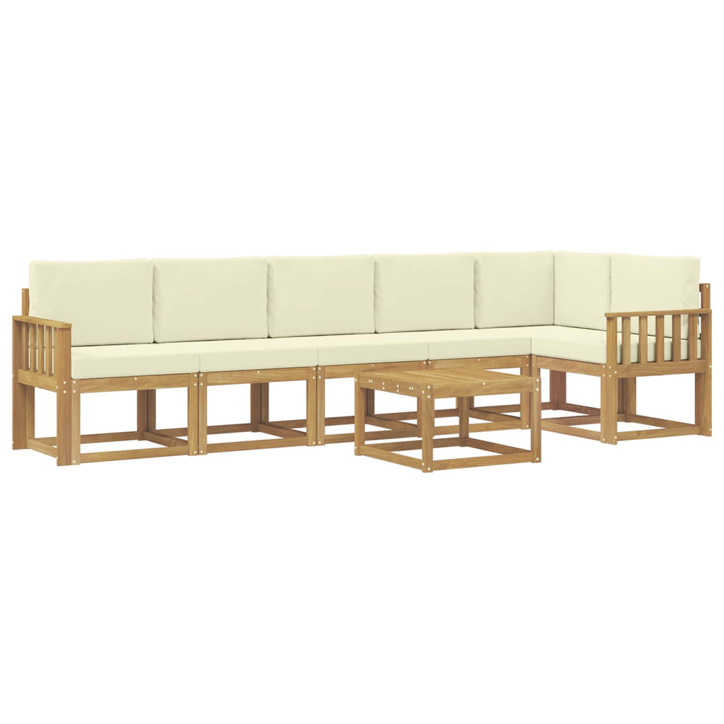 Outdoor-Sofagarnitur mit Kissen 7 pcs Weiß und Creme Polyester