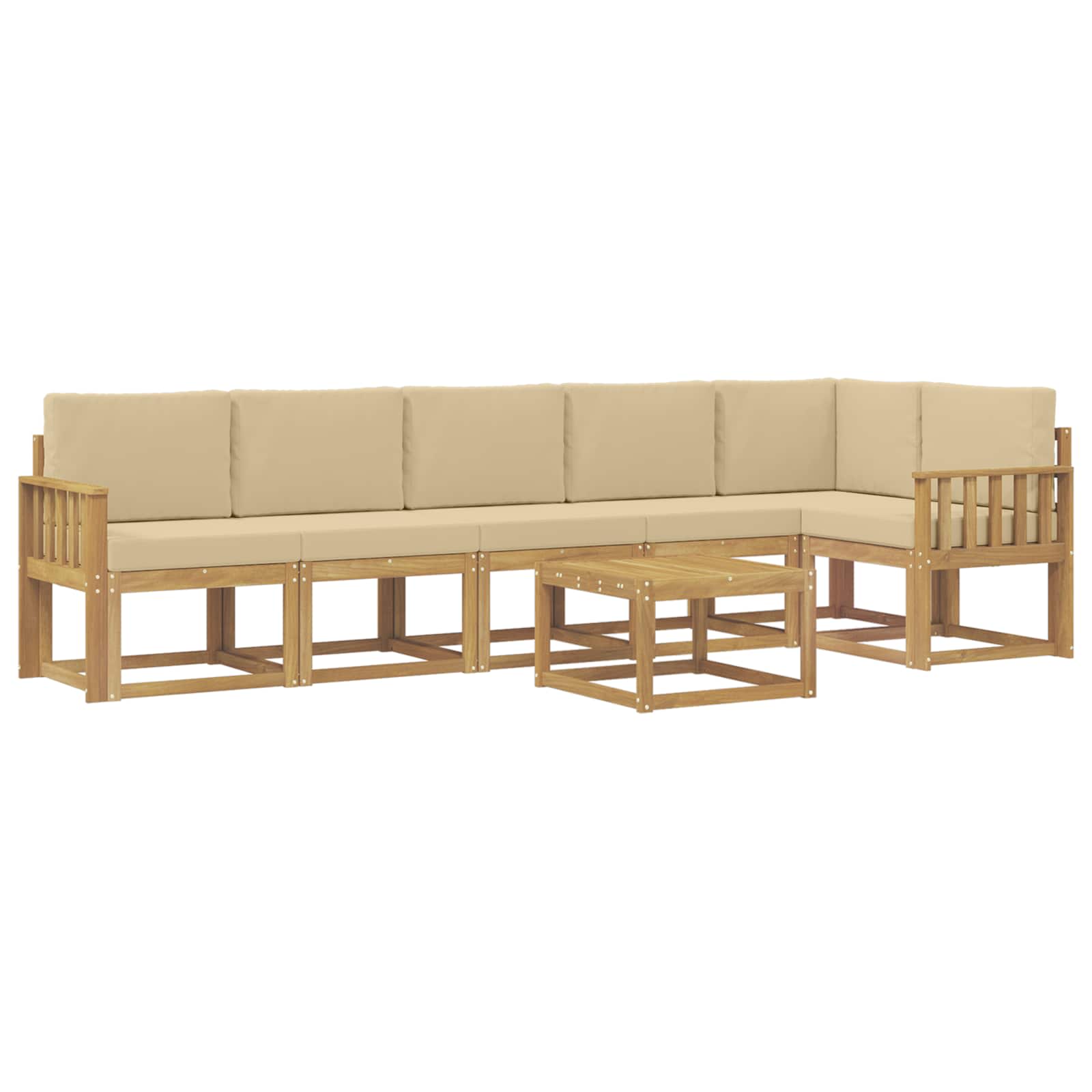 Outdoor-Sofagarnitur mit Kissen 7 pcs Weiß und Beige Polyester