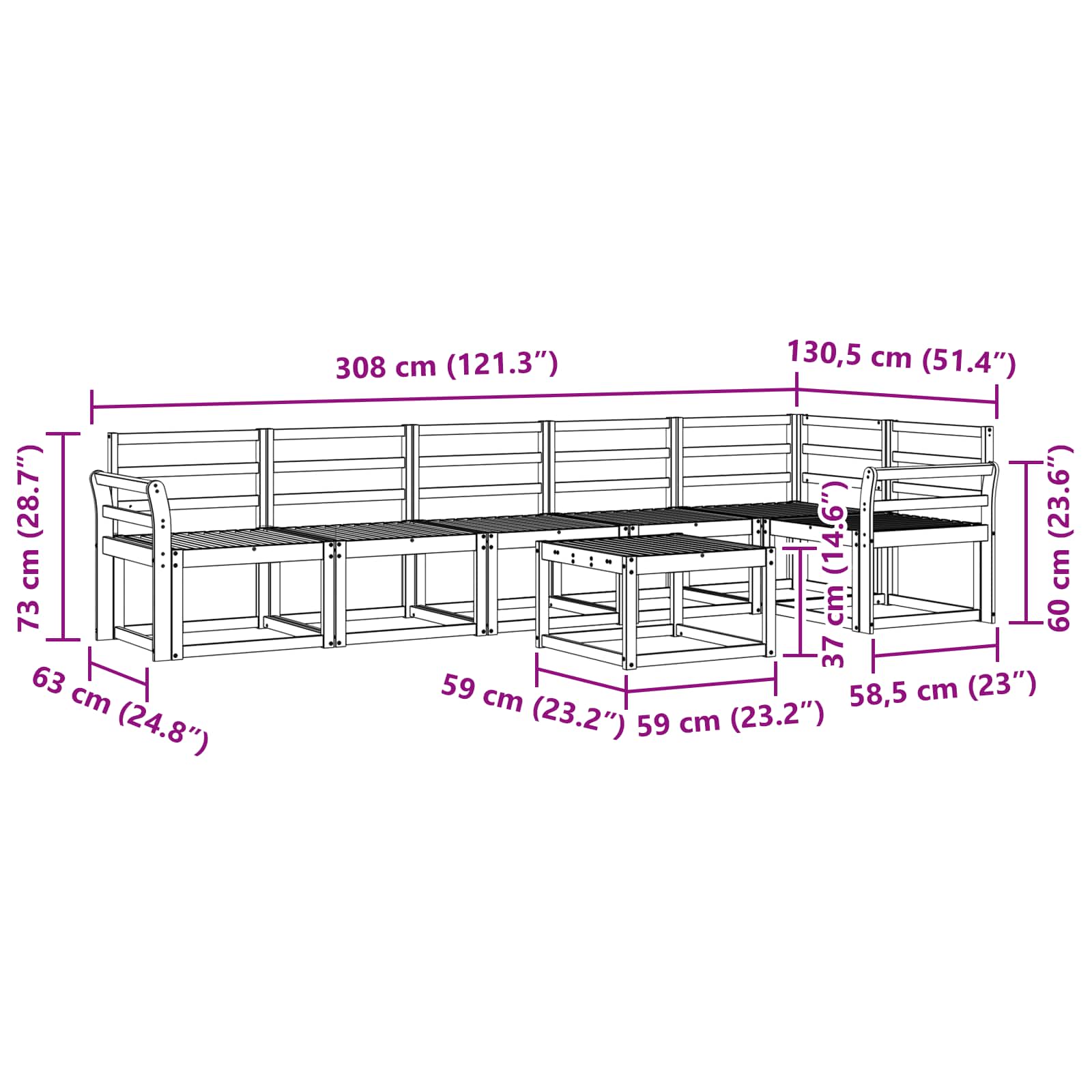 Outdoor-Sofagarnitur 7 pcs Weiß Massivholz Akazie