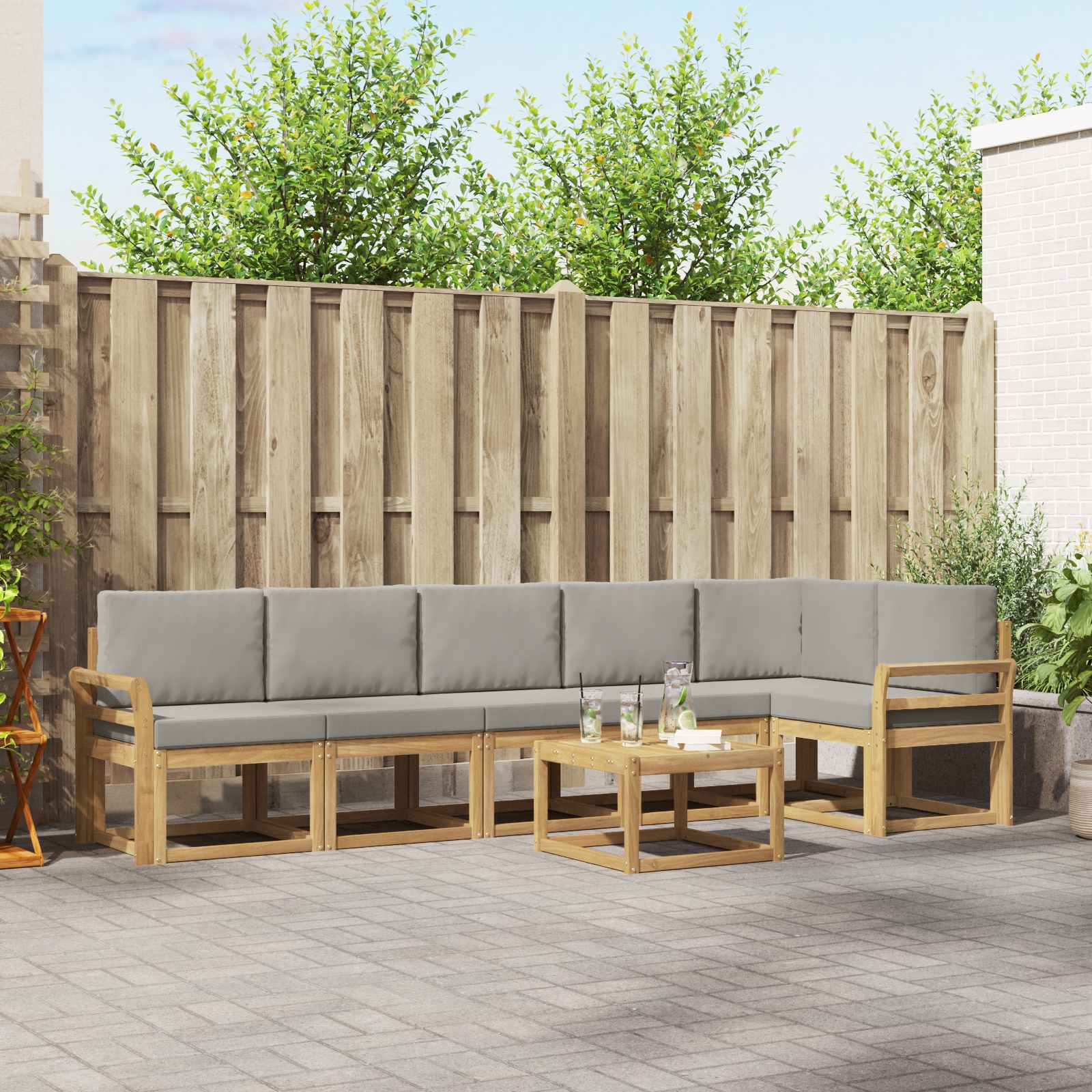 Outdoor-Sofagarnitur mit Kissen 7 pcs Weiß und Hellgrau