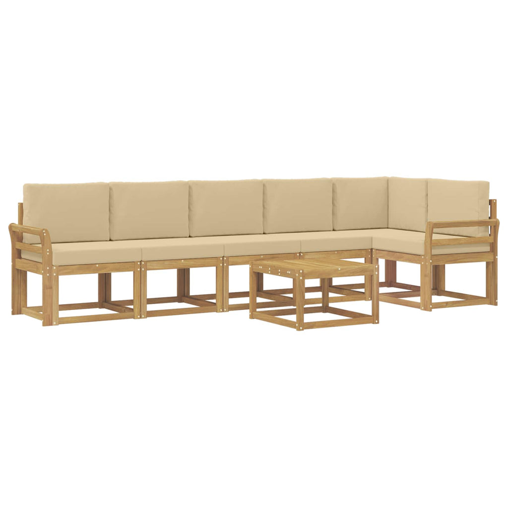 Outdoor-Sofagarnitur mit Kissen 7 pcs Weiß und Beige Polyester