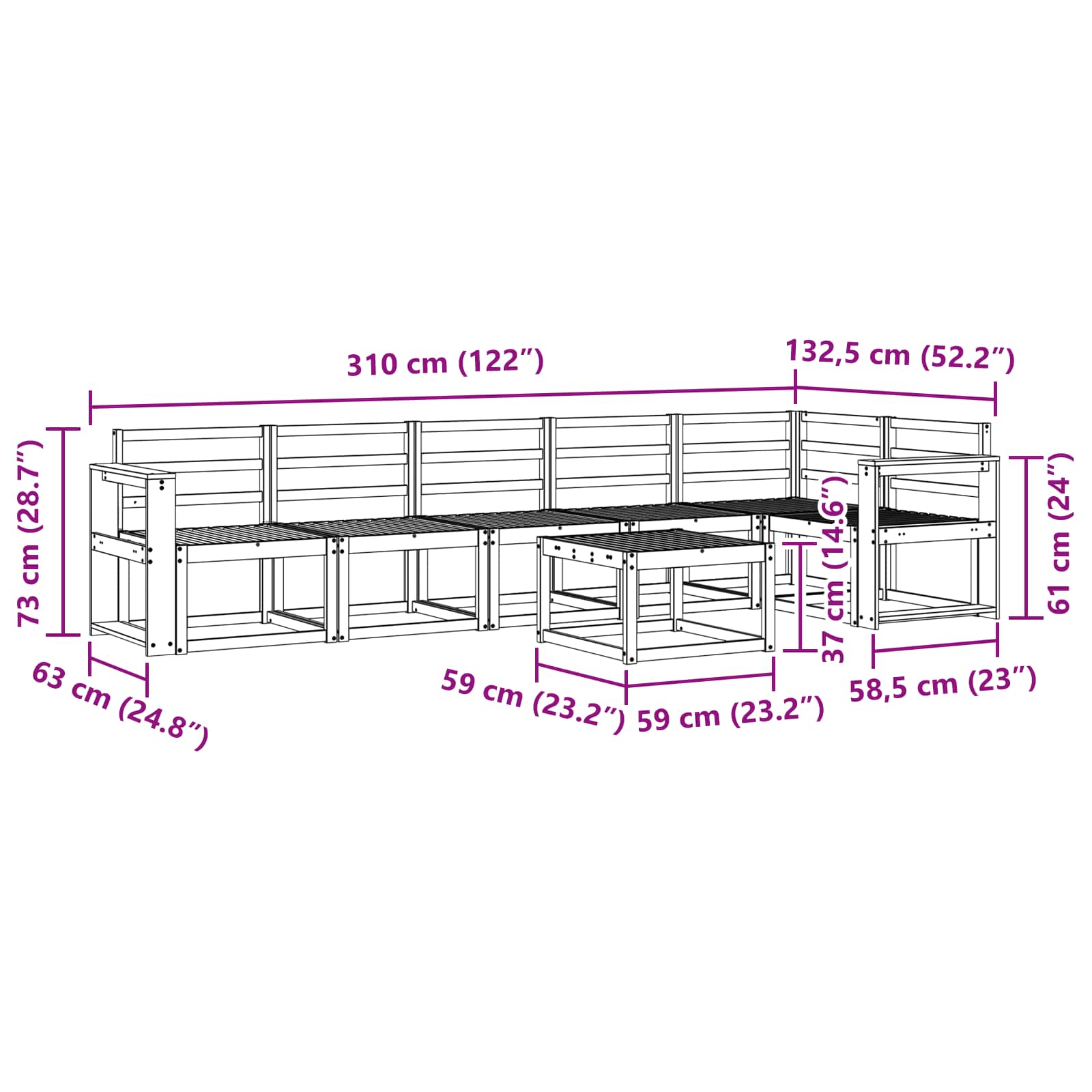 Outdoor-Sofagarnitur 7 pcs Weiß Massivholz Akazie