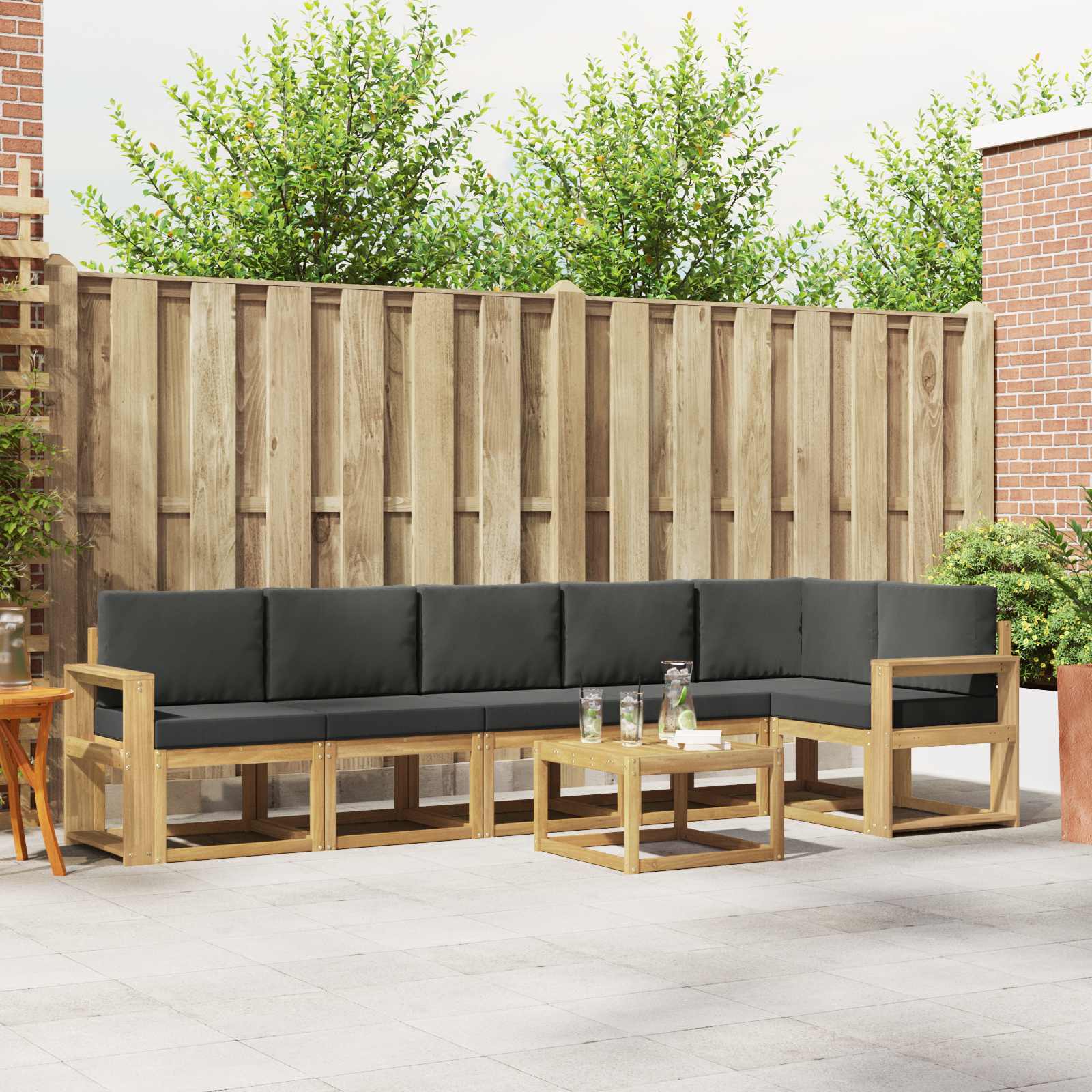 Outdoor-Sofagarnitur 7 pcs Weiß und Anthrazit Polyester