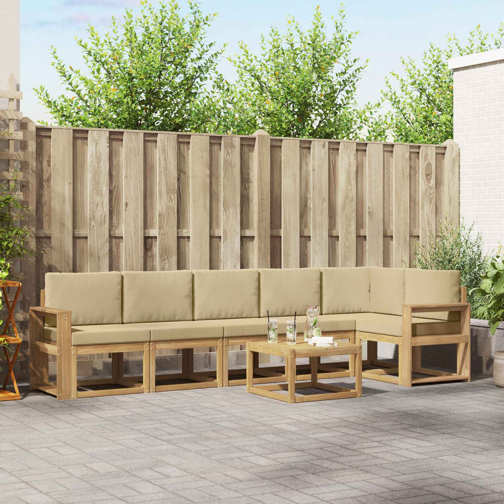 Outdoor-Sofagarnitur mit Kissen 7 pcs Weiß und Beige Polyester