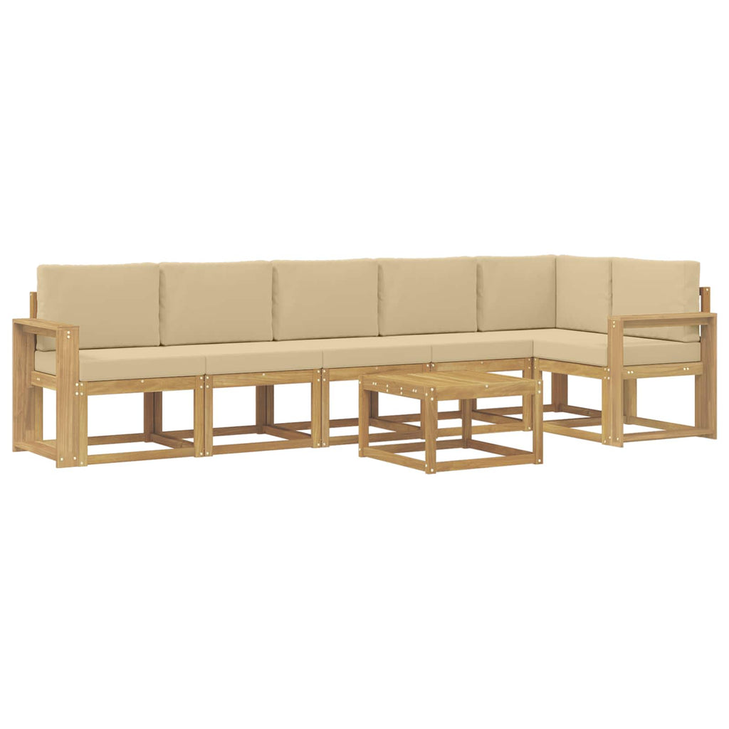 Outdoor-Sofagarnitur mit Kissen 7 pcs Weiß und Beige Polyester